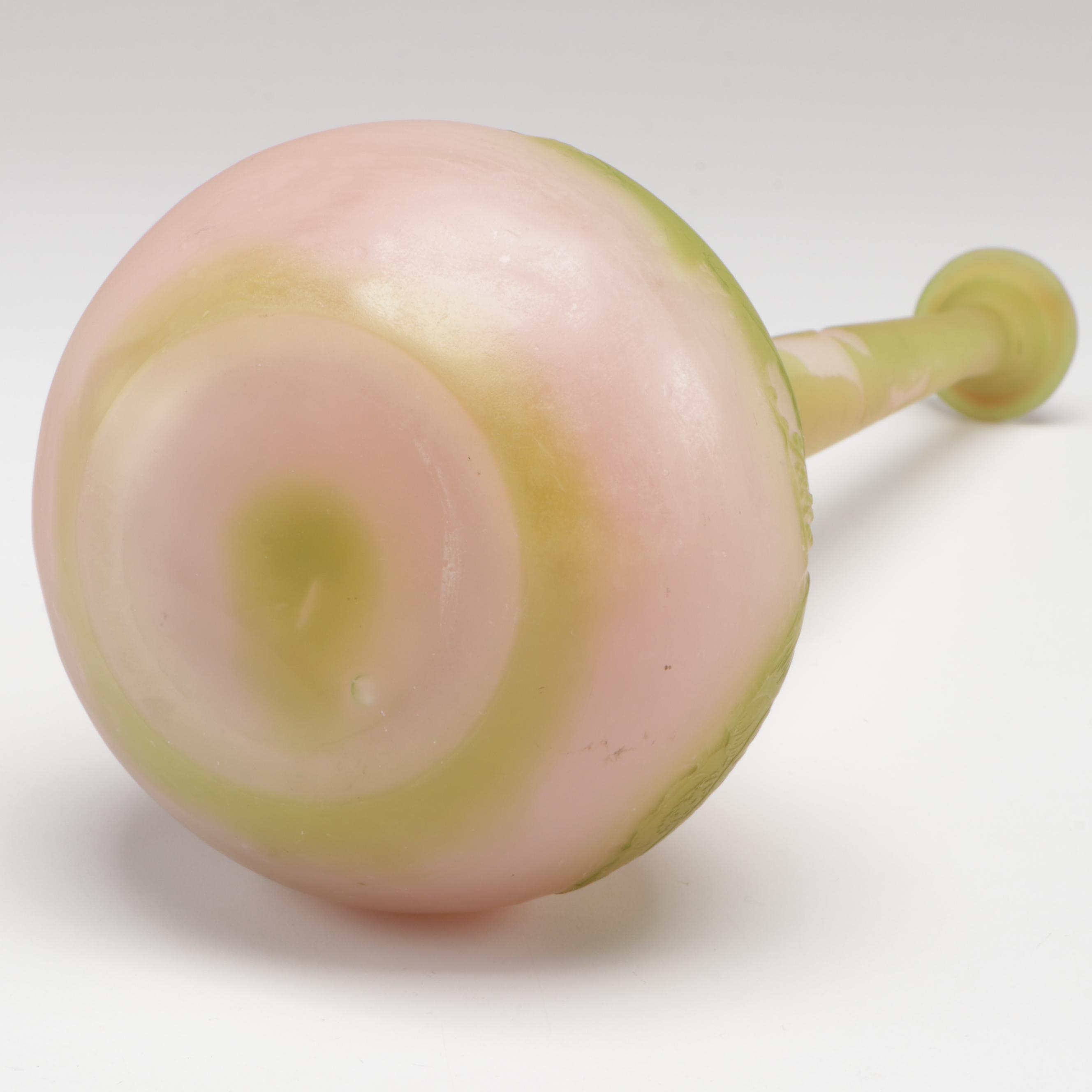 Gallé Pink and Green Cameo Glass Bottle Vase, Early 20th Century