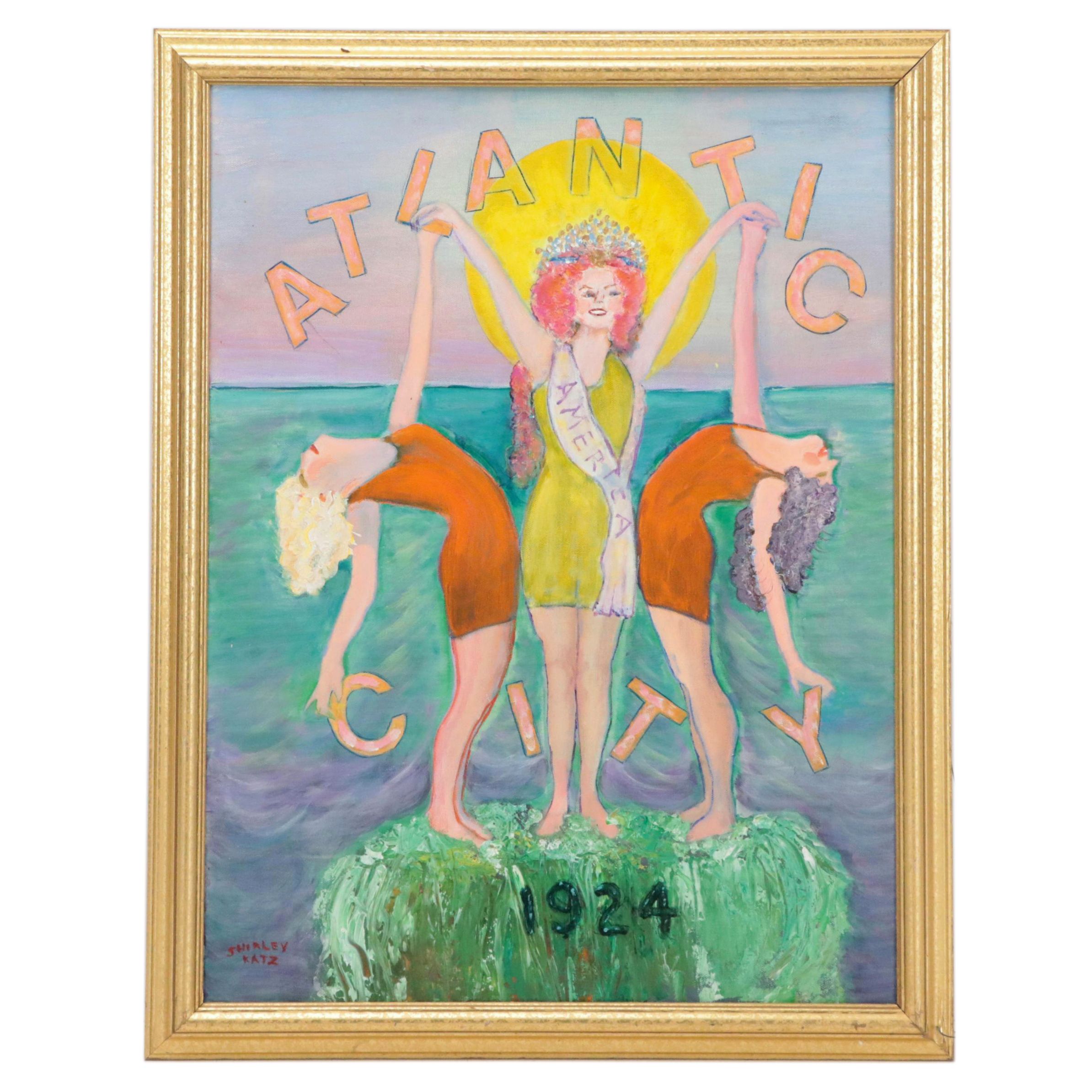 Shirley Katz Acrylic Painting of Figures, Late 20th Century EBTH