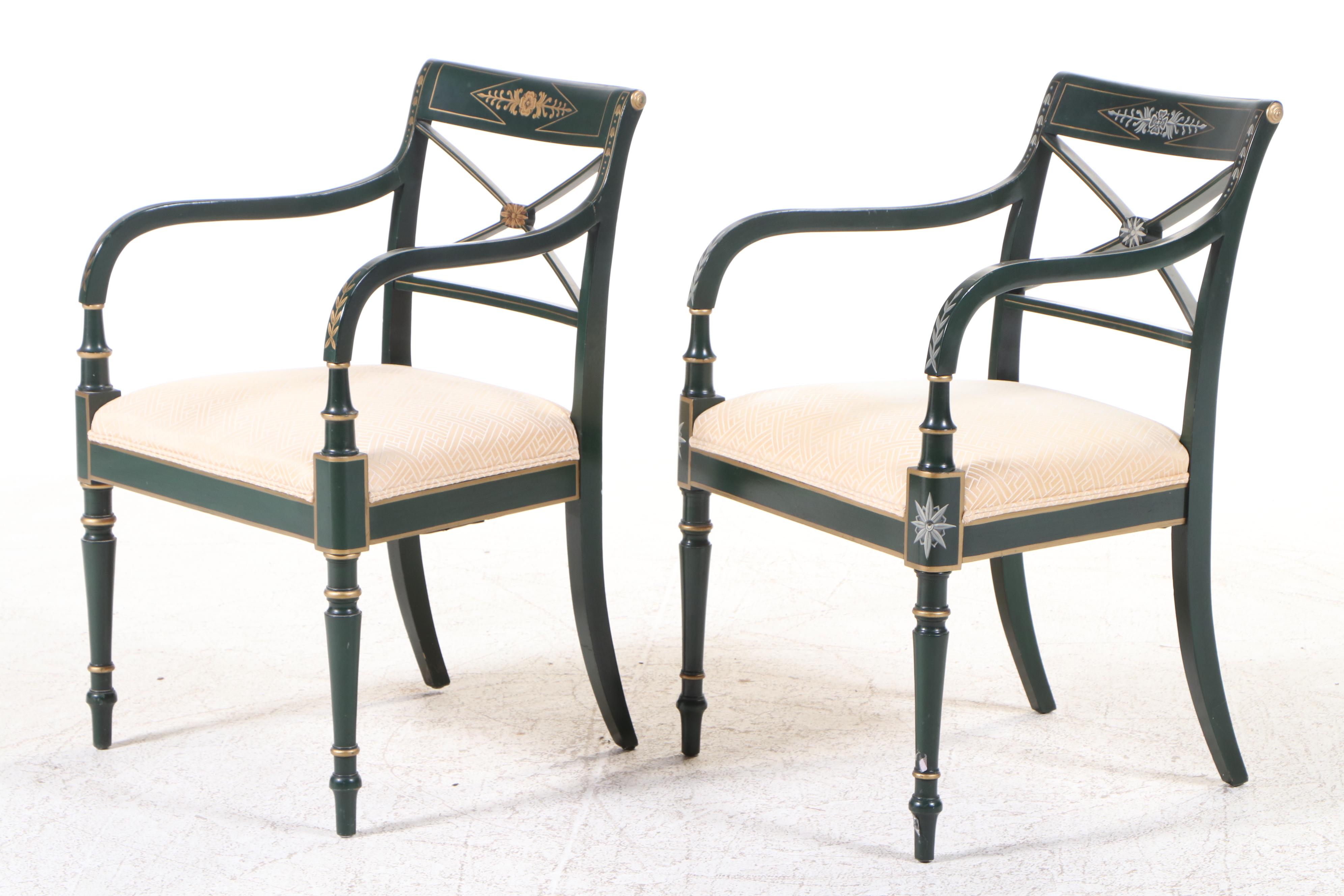 Two Kindel Furniture Regency Style Paint-Decorated Wooden Armchairs