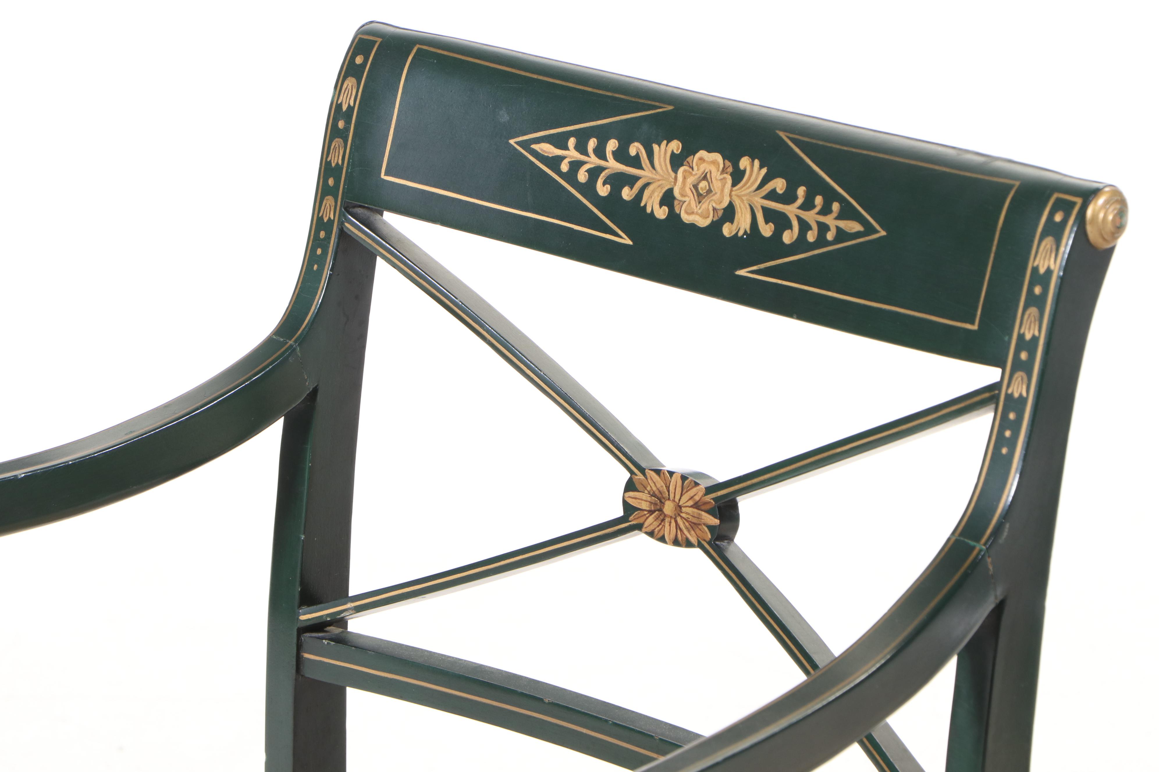 Two Kindel Furniture Regency Style Paint-Decorated Wooden Armchairs