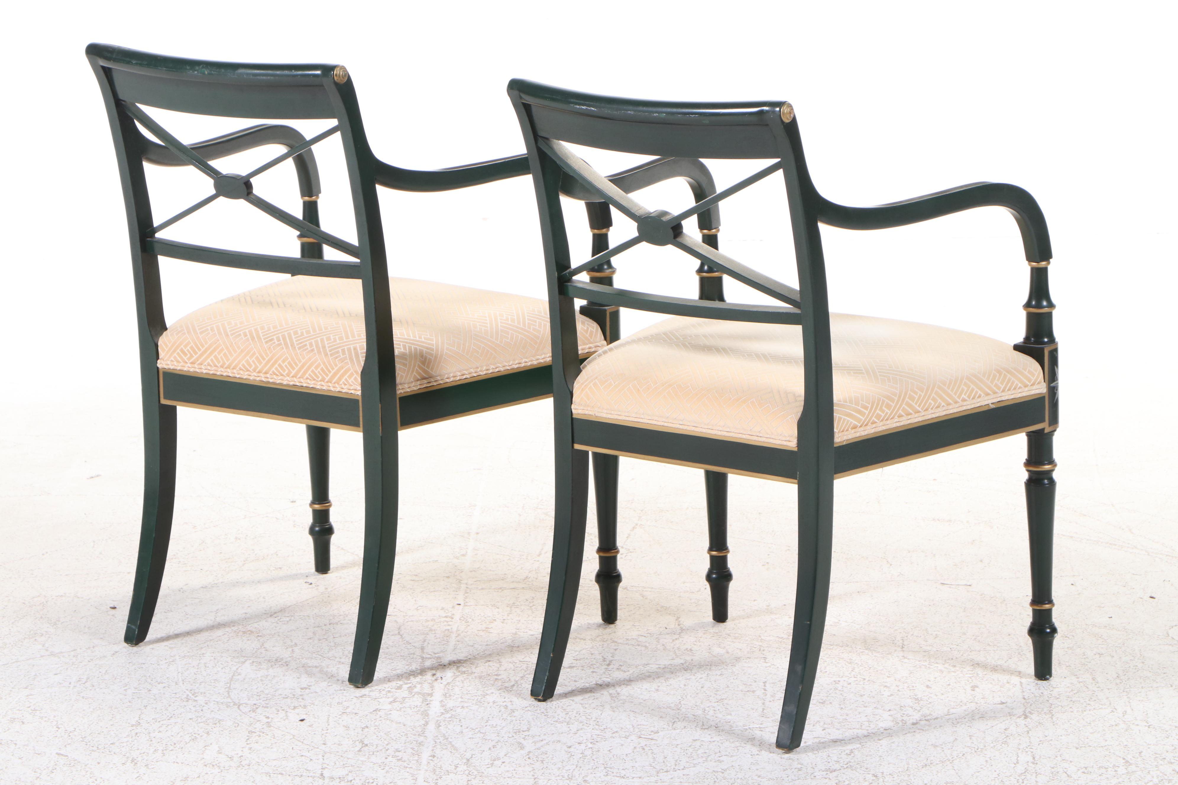 Two Kindel Furniture Regency Style Paint-Decorated Wooden Armchairs