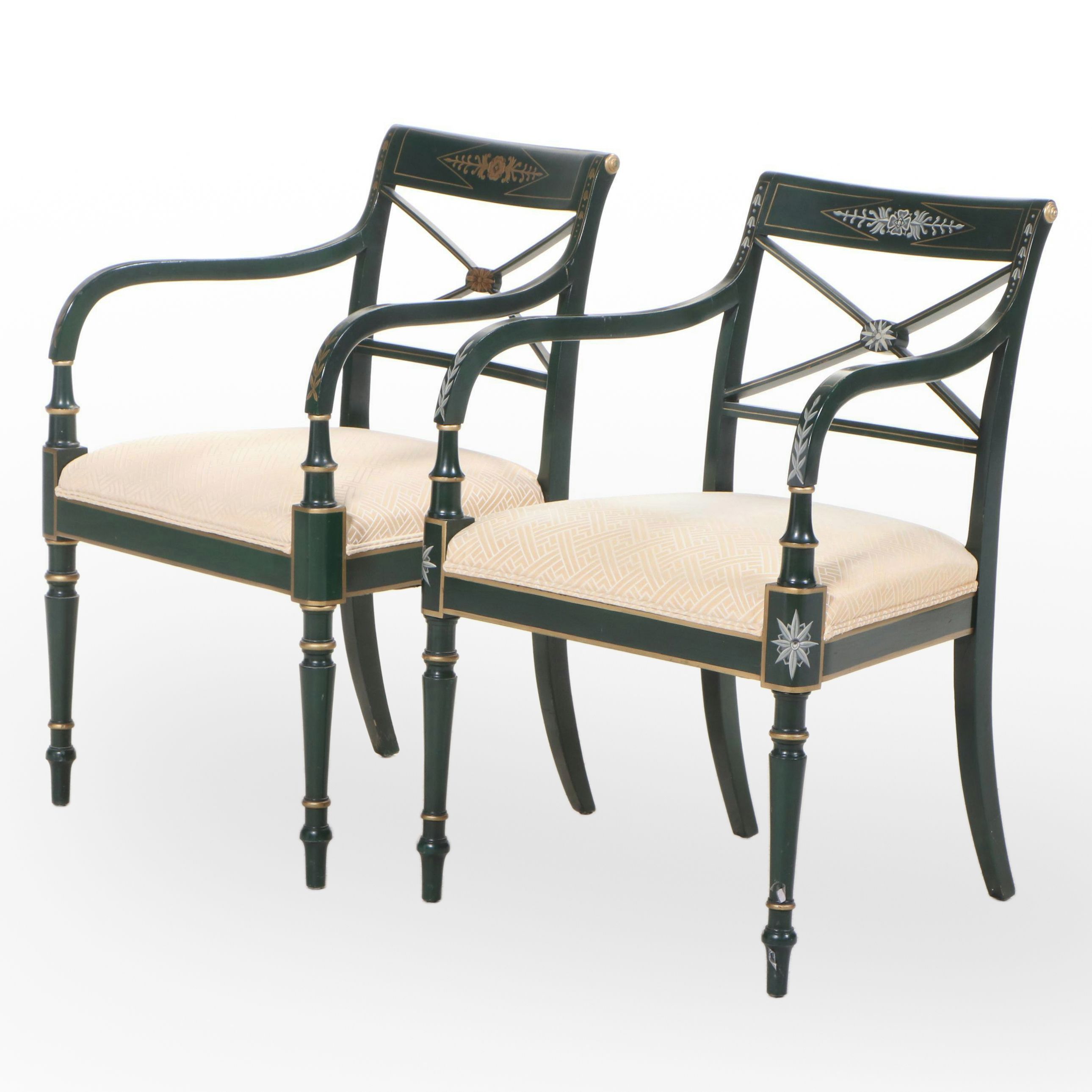 Two Kindel Furniture Regency Style Paint-Decorated Wooden Armchairs