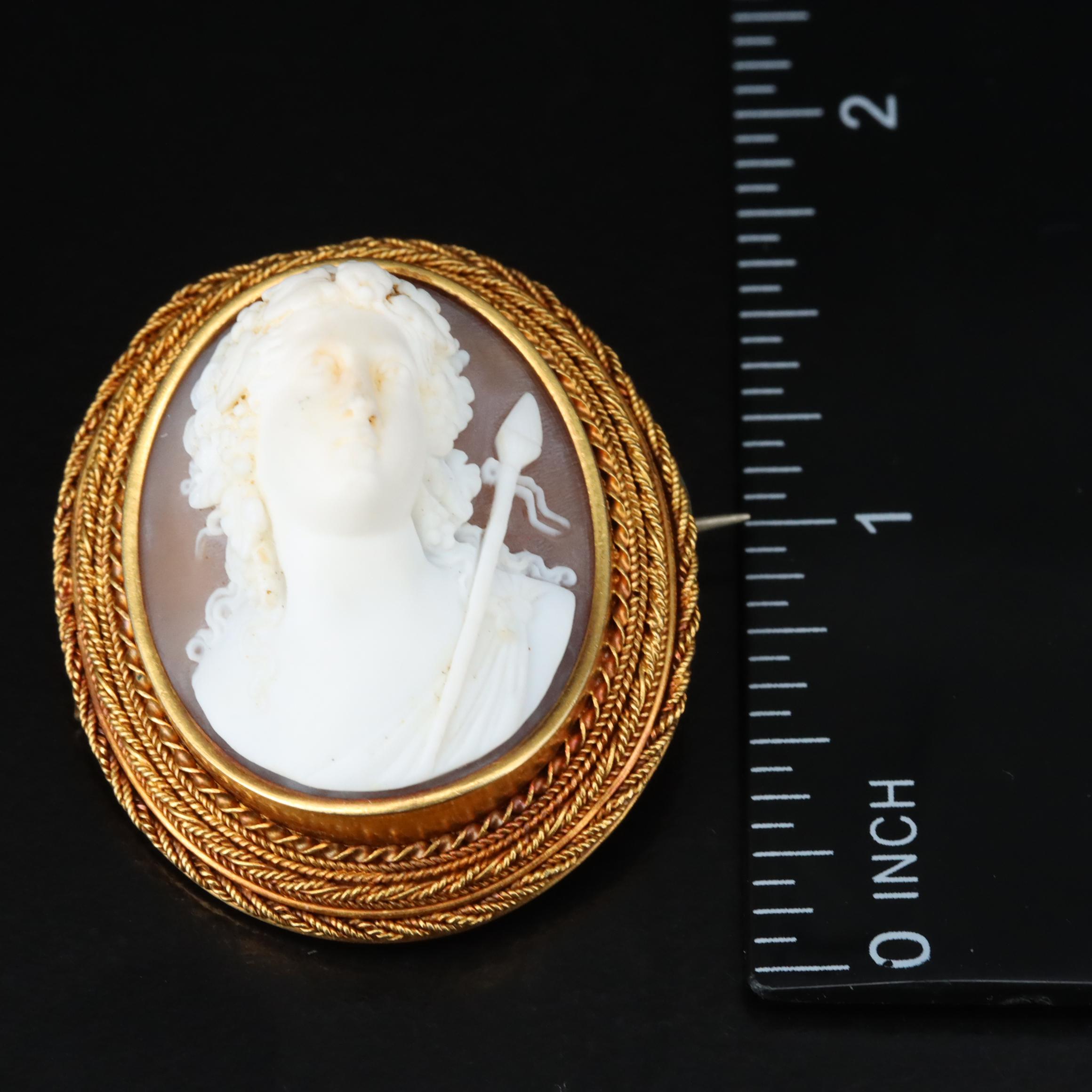 Papal State Victorian Grand Tour 22K Dionysus High Relief Cameo Brooch