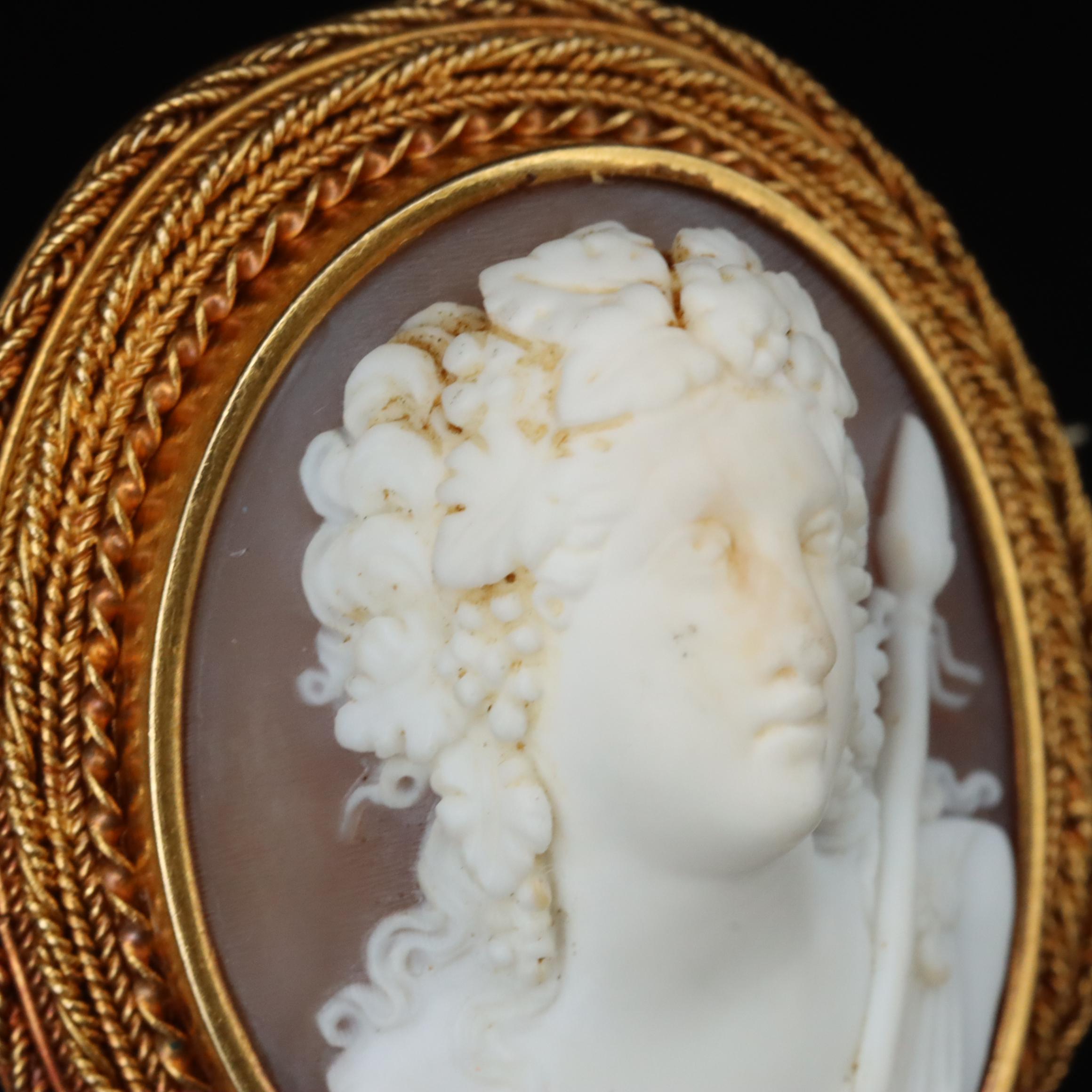 Papal State Victorian Grand Tour 22K Dionysus High Relief Cameo Brooch