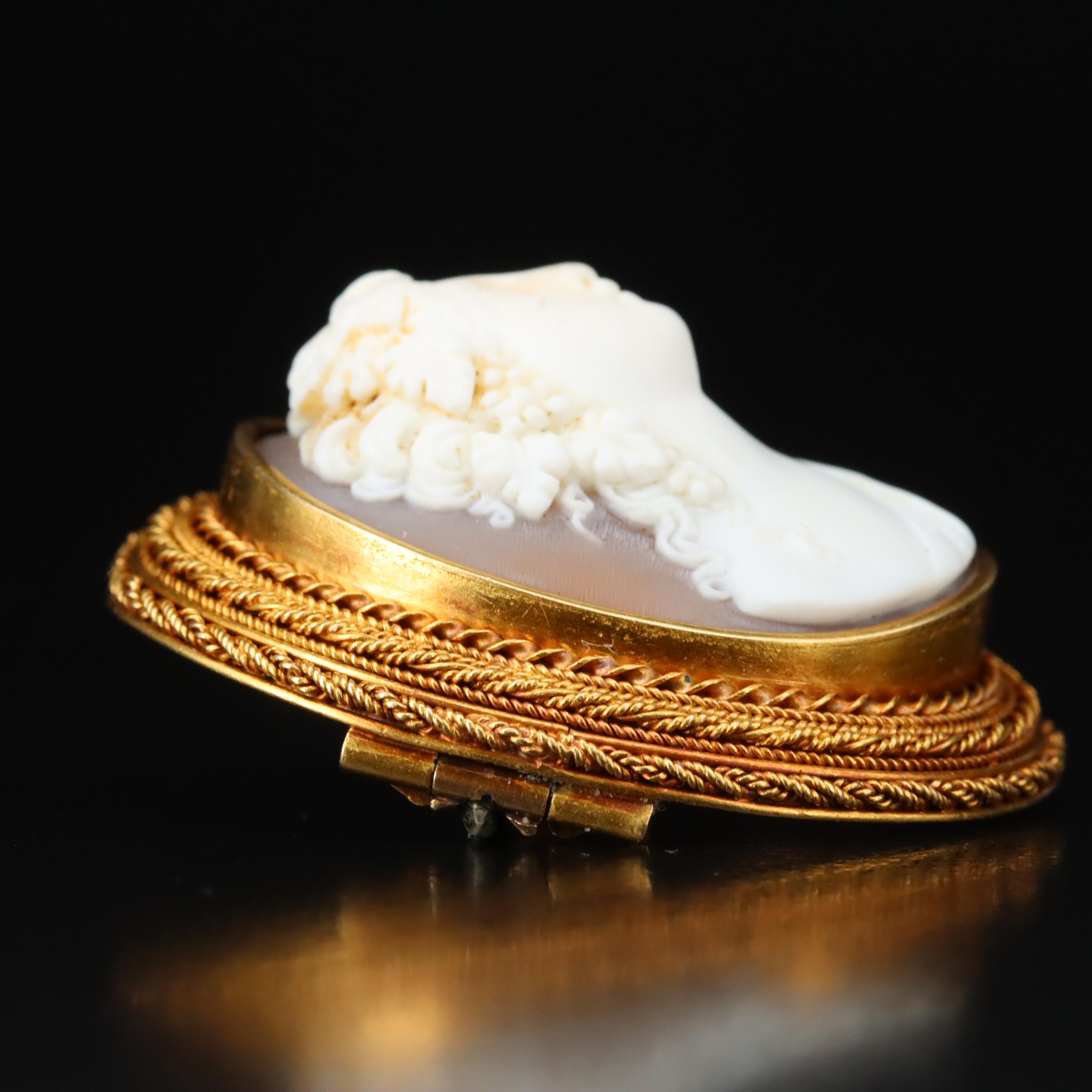 Papal State Victorian Grand Tour 22K Dionysus High Relief Cameo Brooch