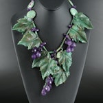 Serpentine, Amethyst and Ruby in Zoisite Grape Necklace