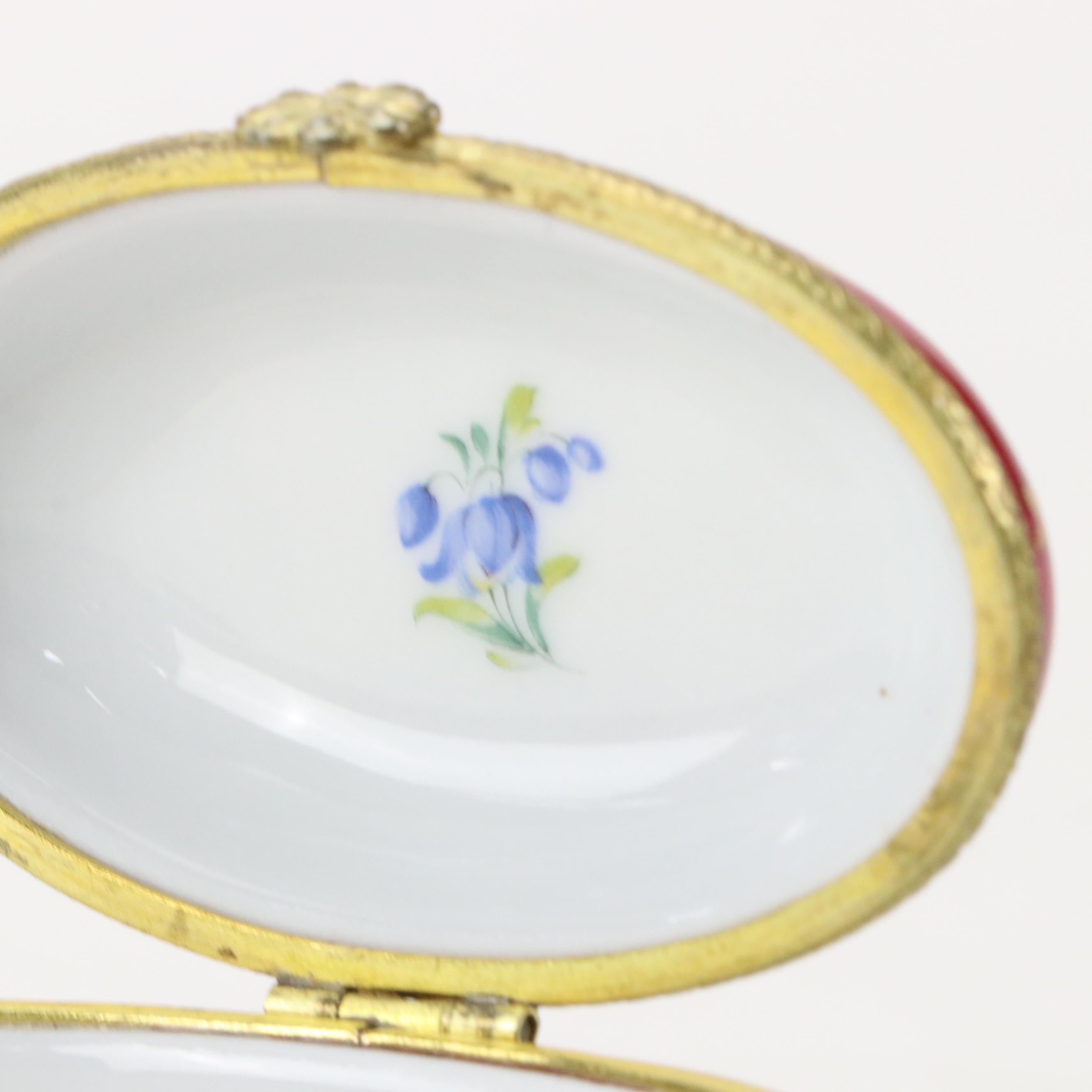 English Enameled Patch Box with Kämmer Volkstedt and Castel Porcelain Boxes