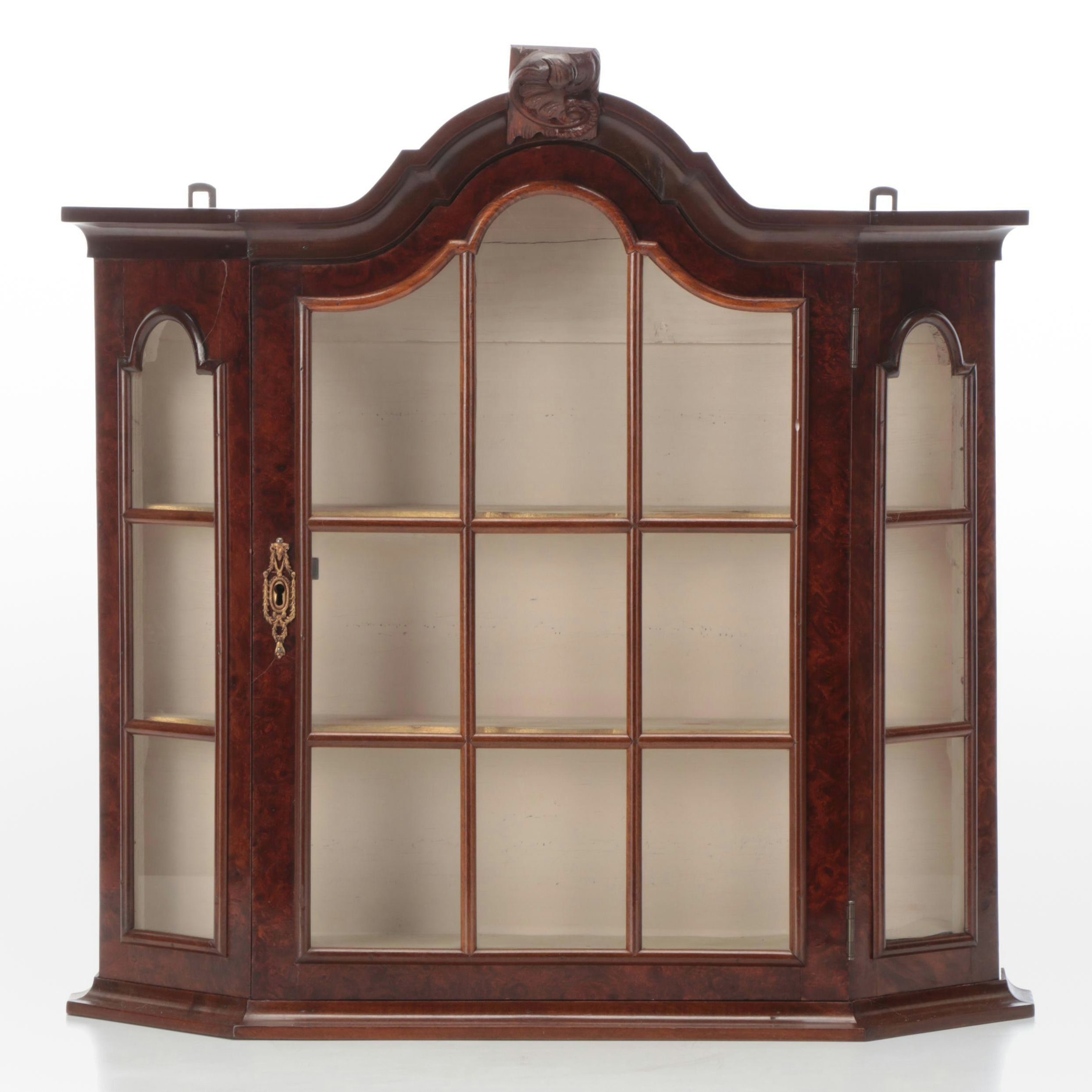 Dutch Baroque Style Burled Walnut Wall Mounted Vitrine, 19th Century
