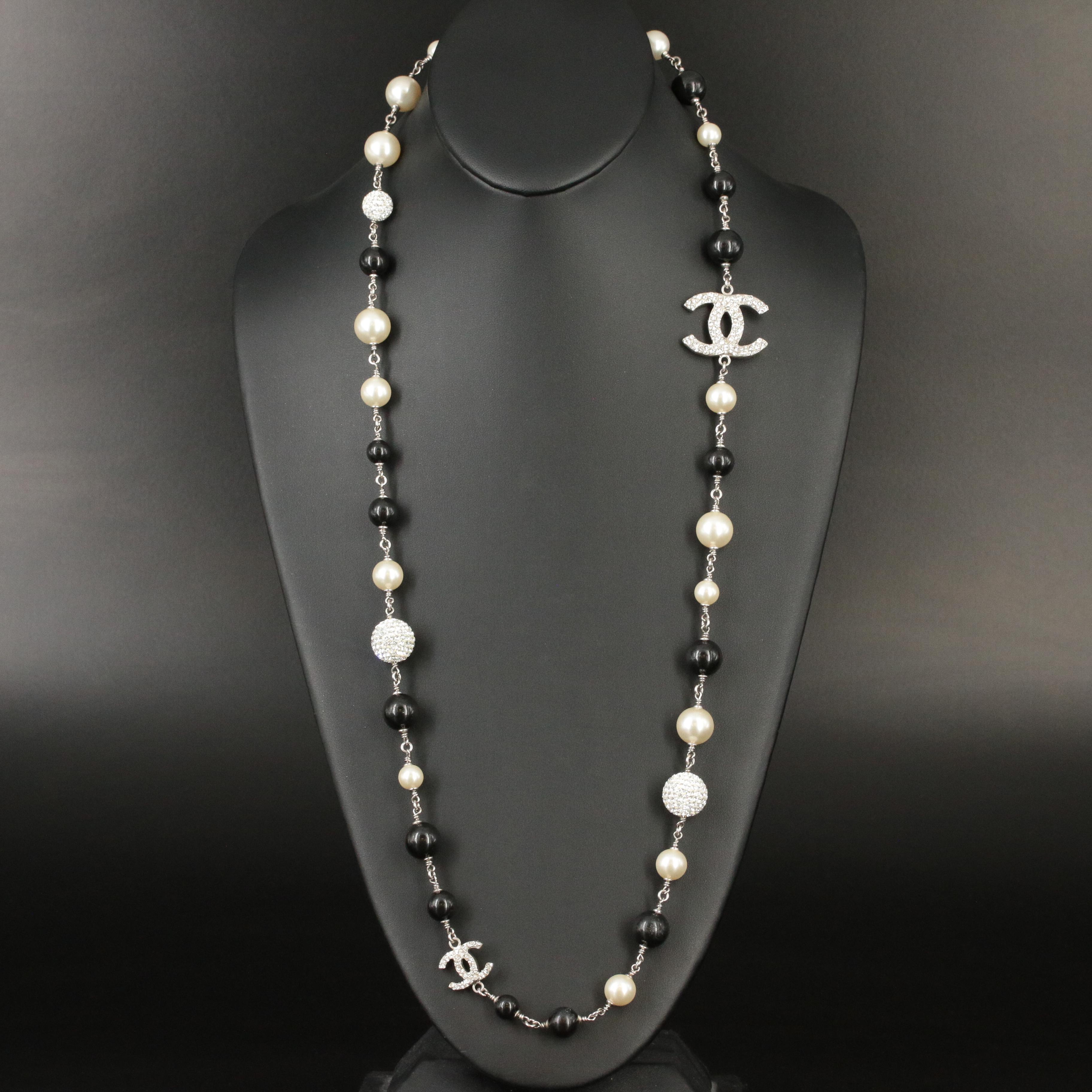 Chanel Faux Pearl and Strass Crystal 'CC Logo' Station Necklace Cruise 2012