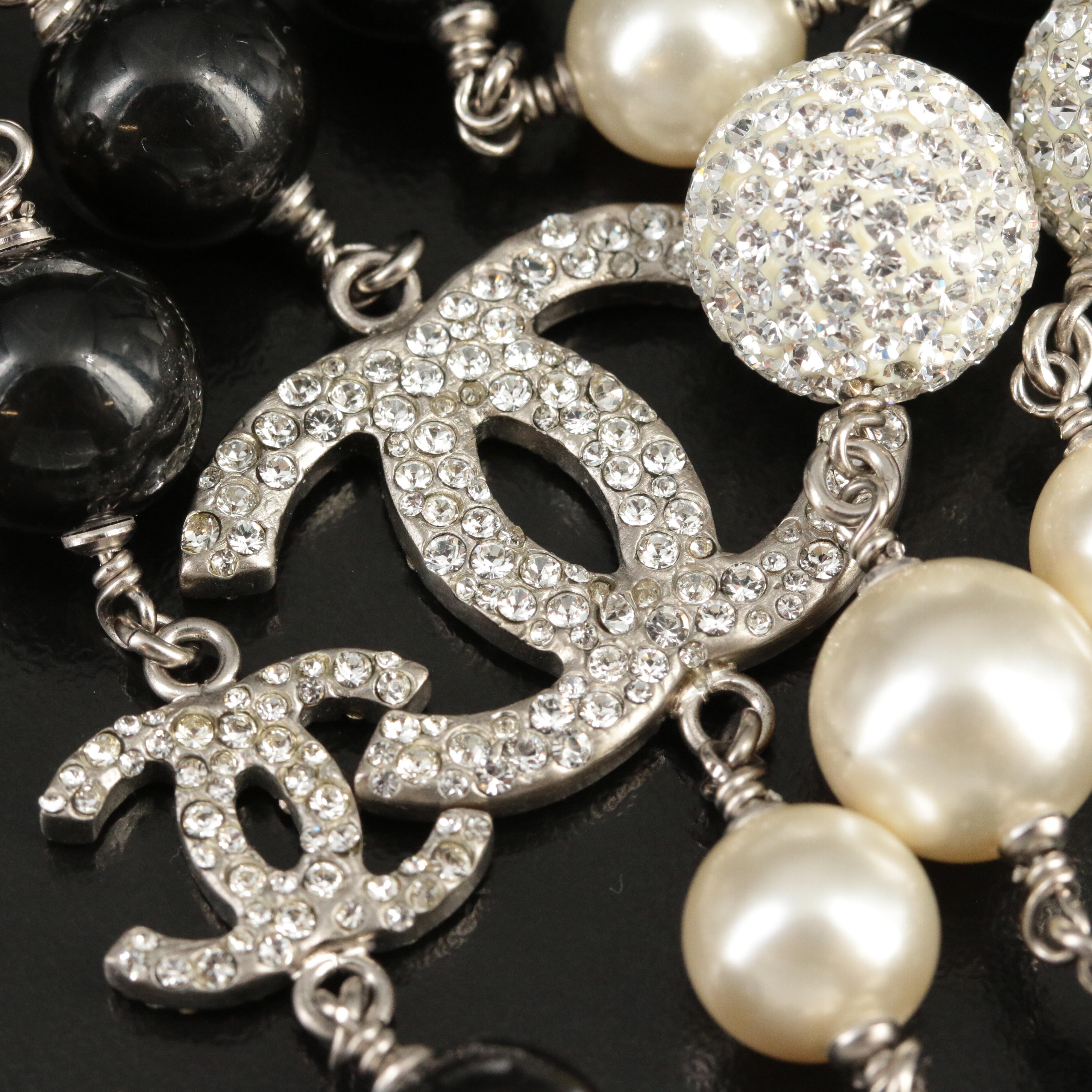 Chanel Faux Pearl and Strass Crystal 'CC Logo' Station Necklace Cruise 2012