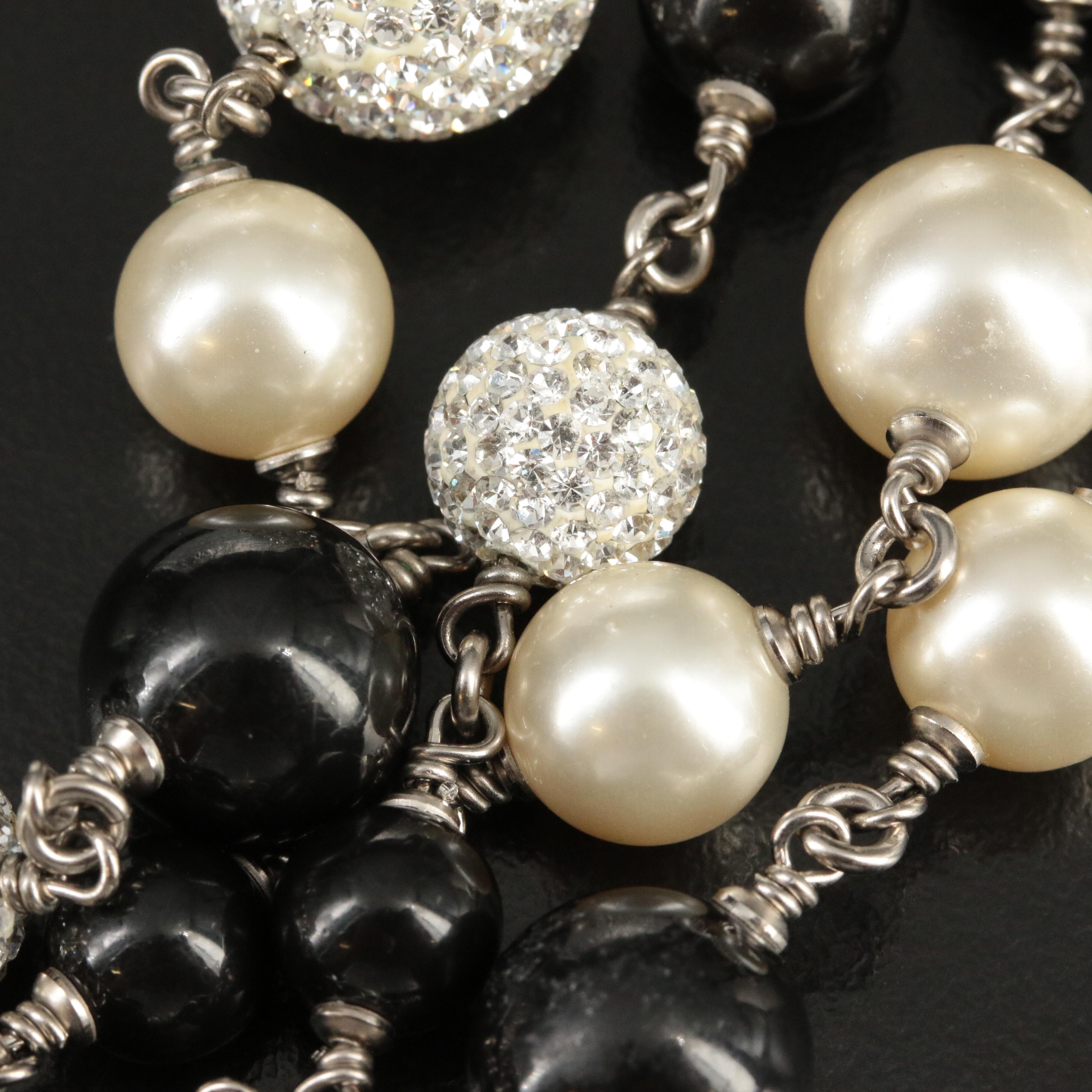 Chanel Faux Pearl and Strass Crystal 'CC Logo' Station Necklace Cruise 2012