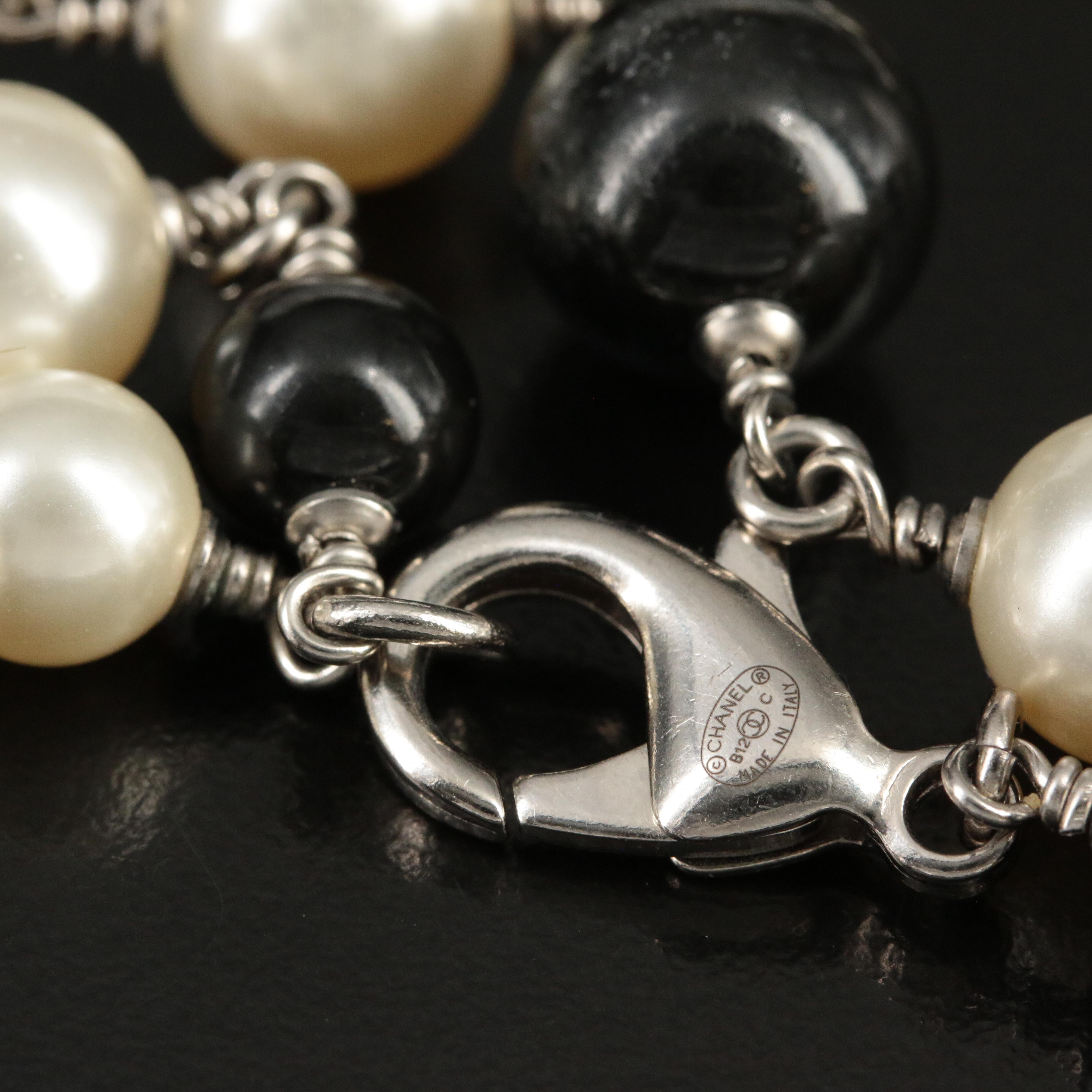 Chanel Faux Pearl and Strass Crystal 'CC Logo' Station Necklace Cruise 2012