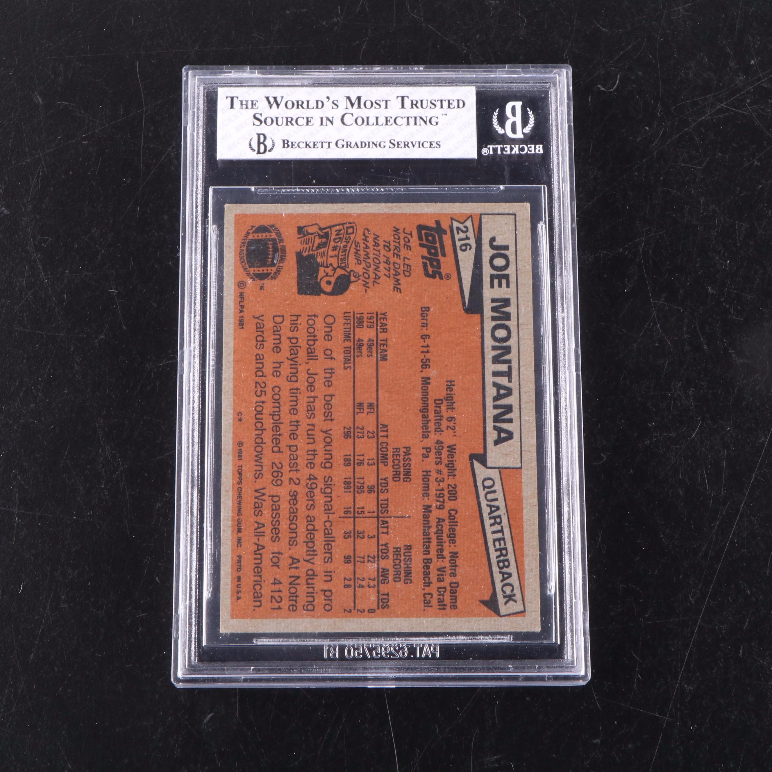 1981 Topps Joe Montana Rookie Card Graded Beckett BGS 6 EX-MT