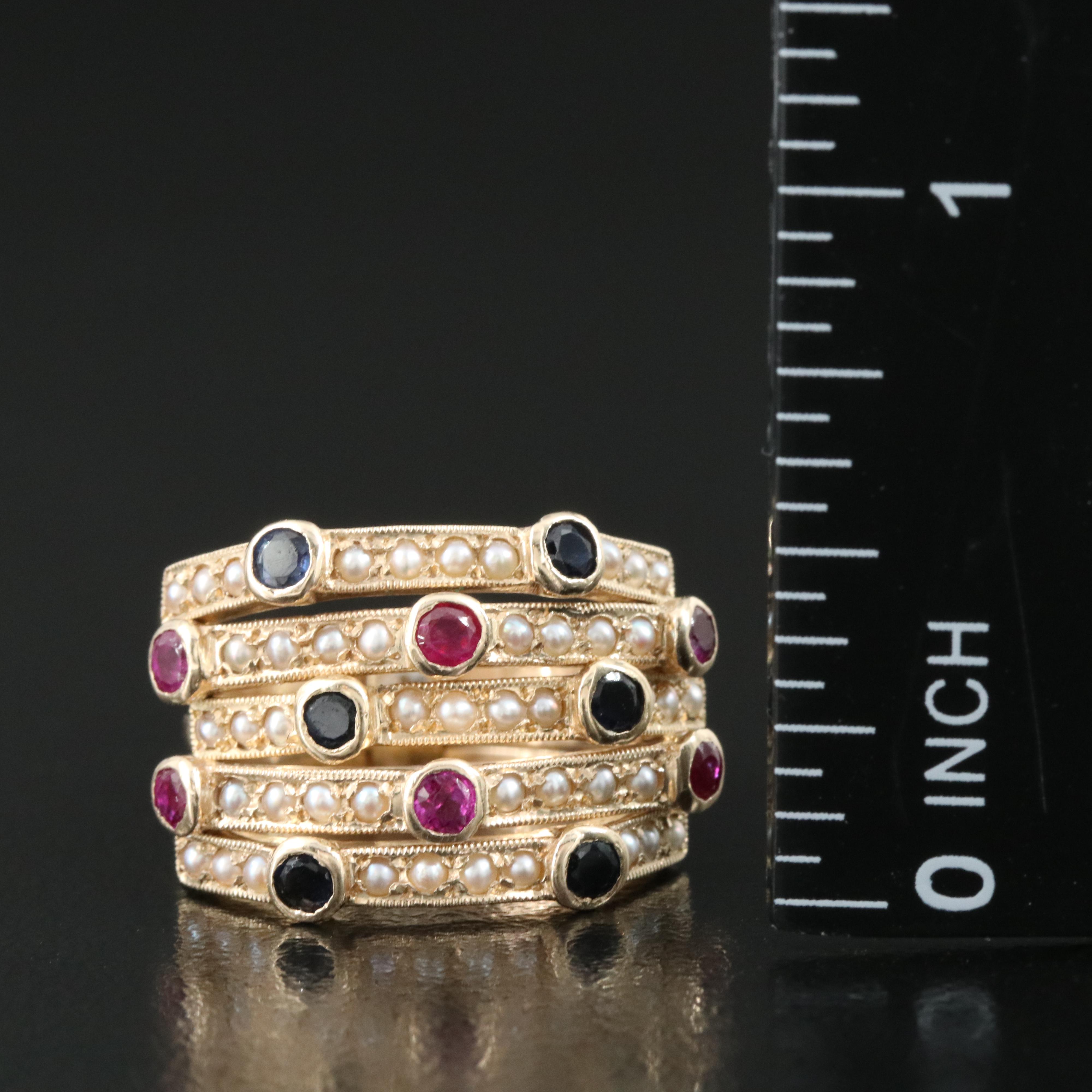 14K Ruby, Sapphire and Pearl Stack Rings