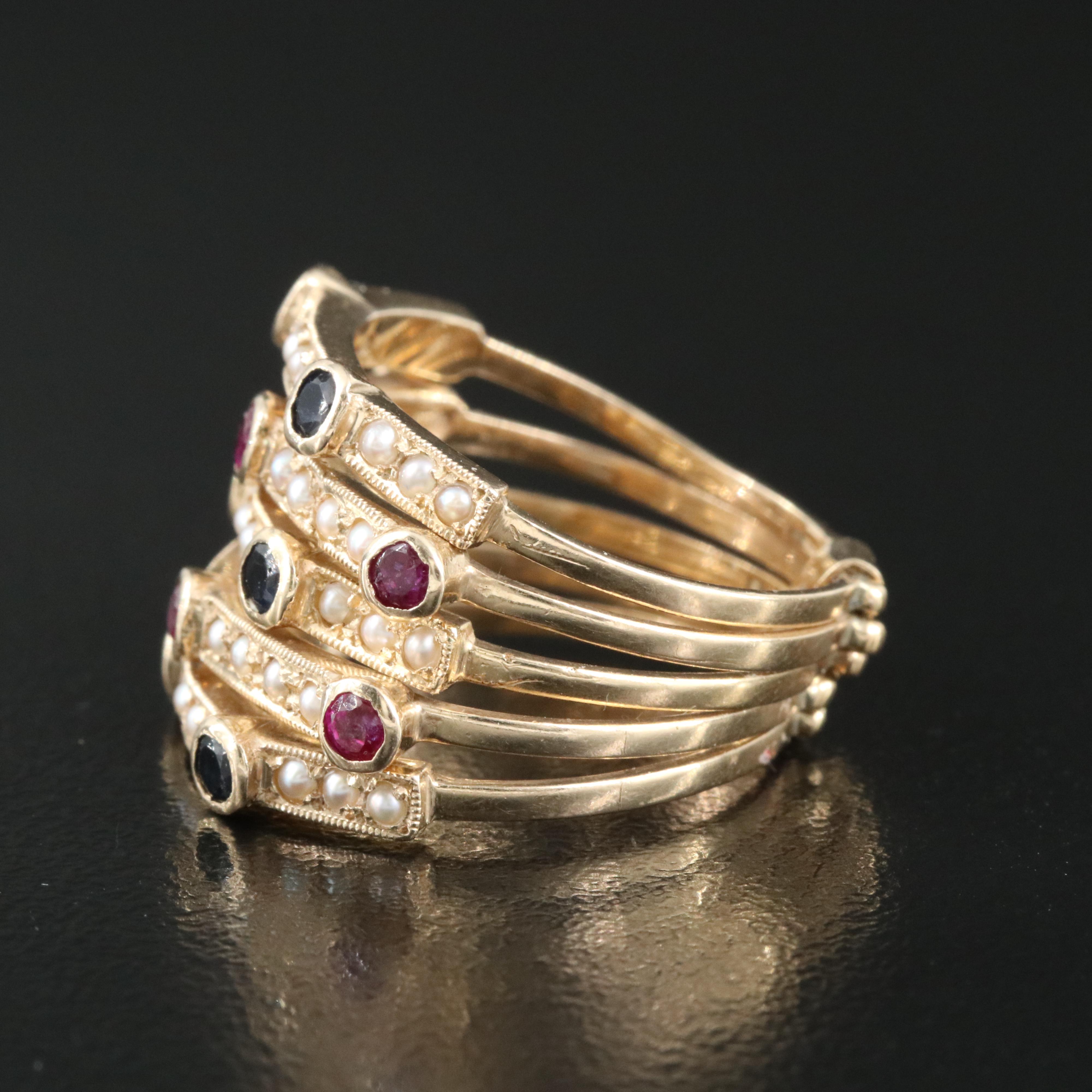 14K Ruby, Sapphire and Pearl Stack Rings