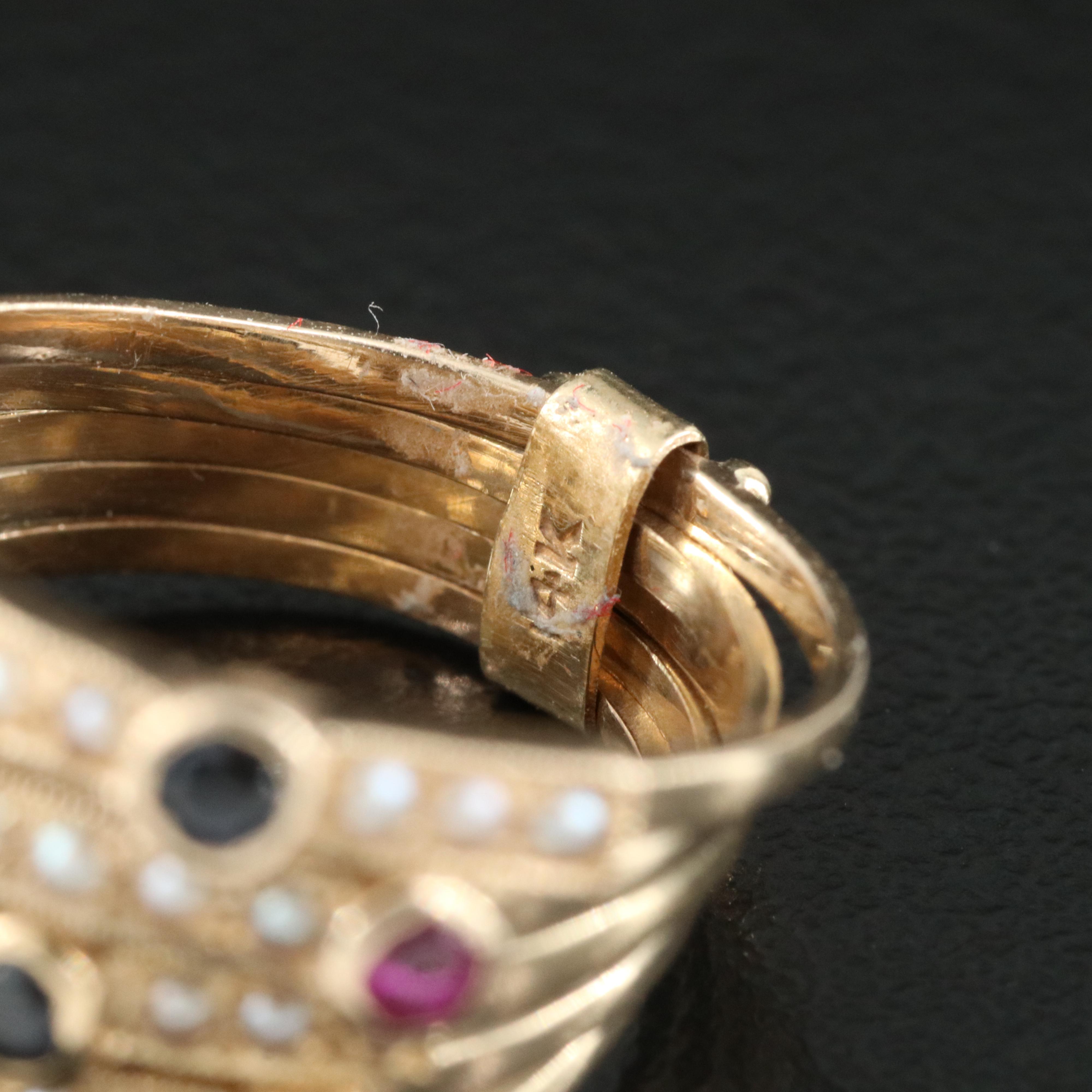 14K Ruby, Sapphire and Pearl Stack Rings