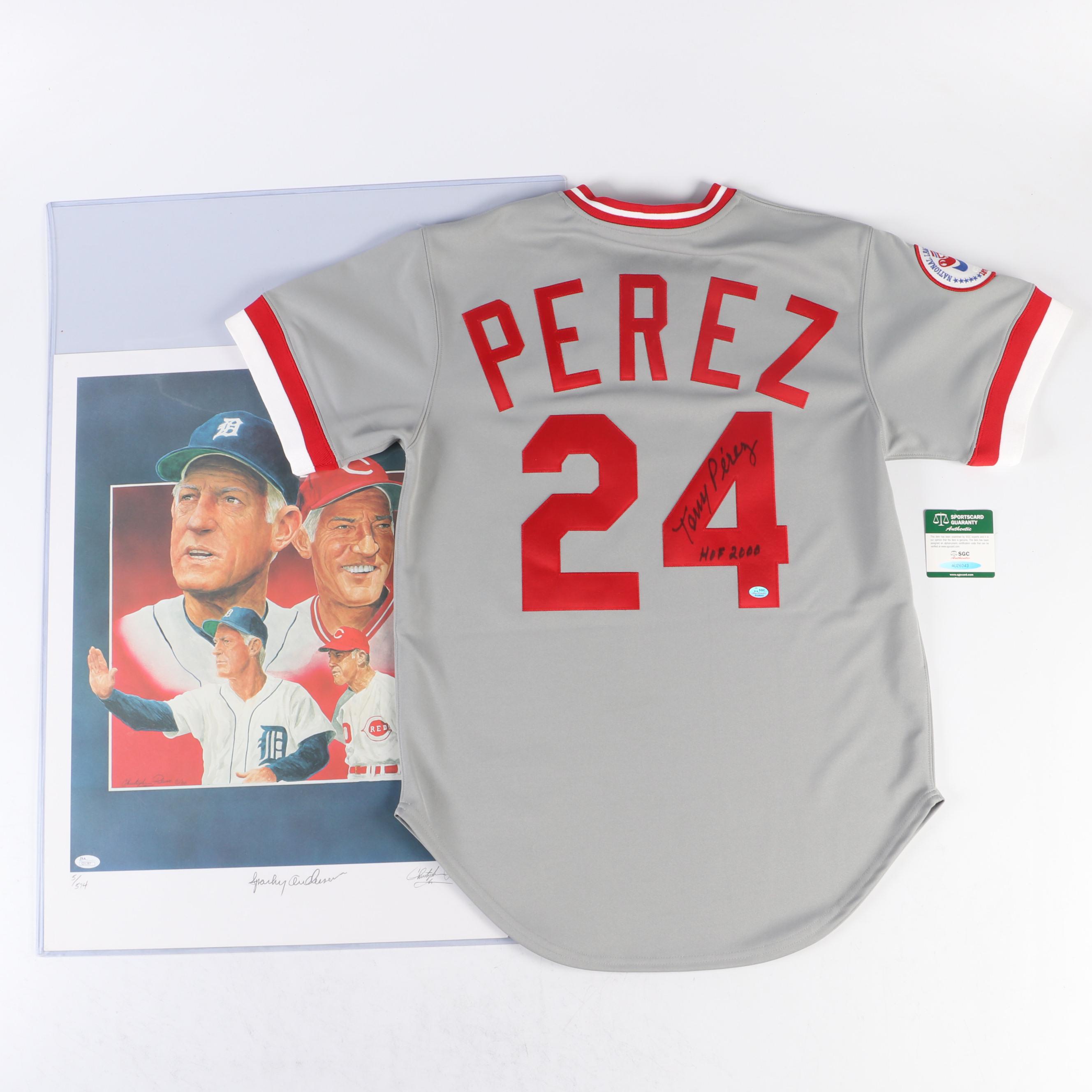 Tony Pérez Signed Cincinnati Reds Jersey with Sparky Anderson Signed Print
