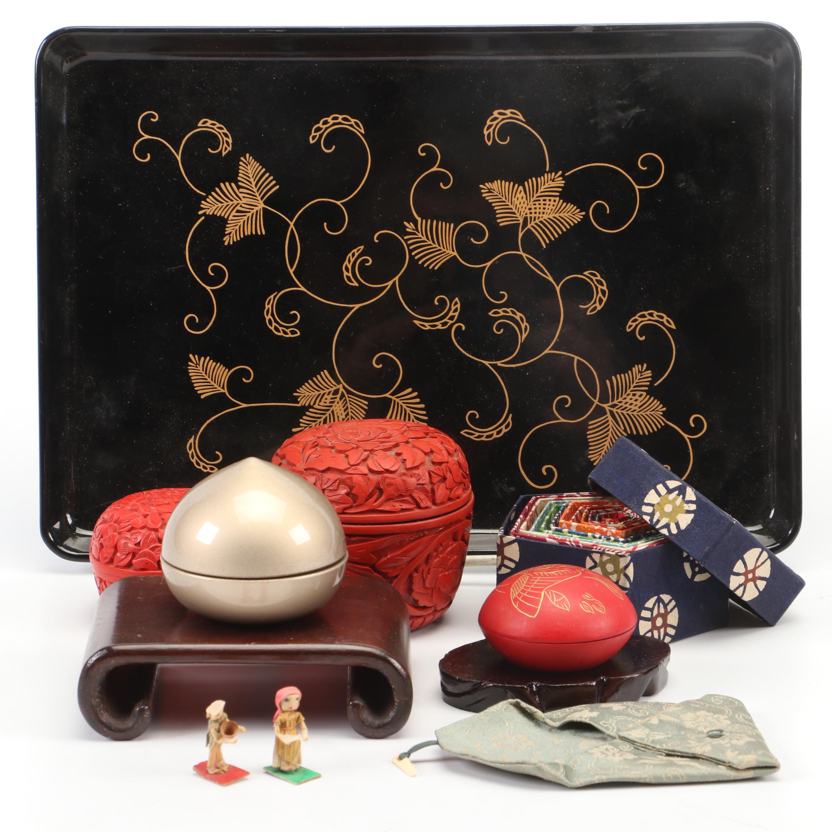 Chinese Lacquerware Tray with Other Boxes and Decor