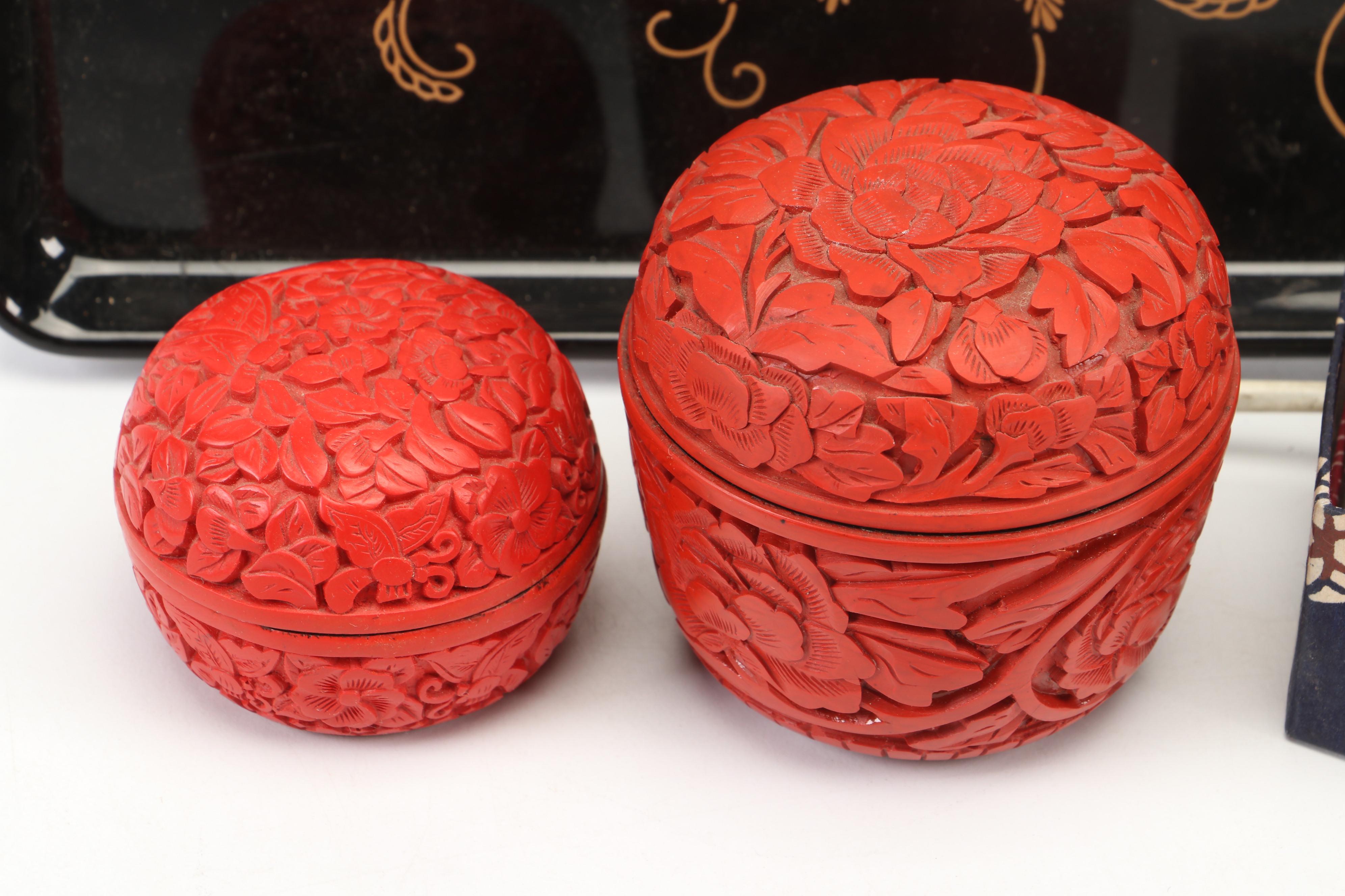 Chinese Lacquerware Tray with Other Boxes and Decor