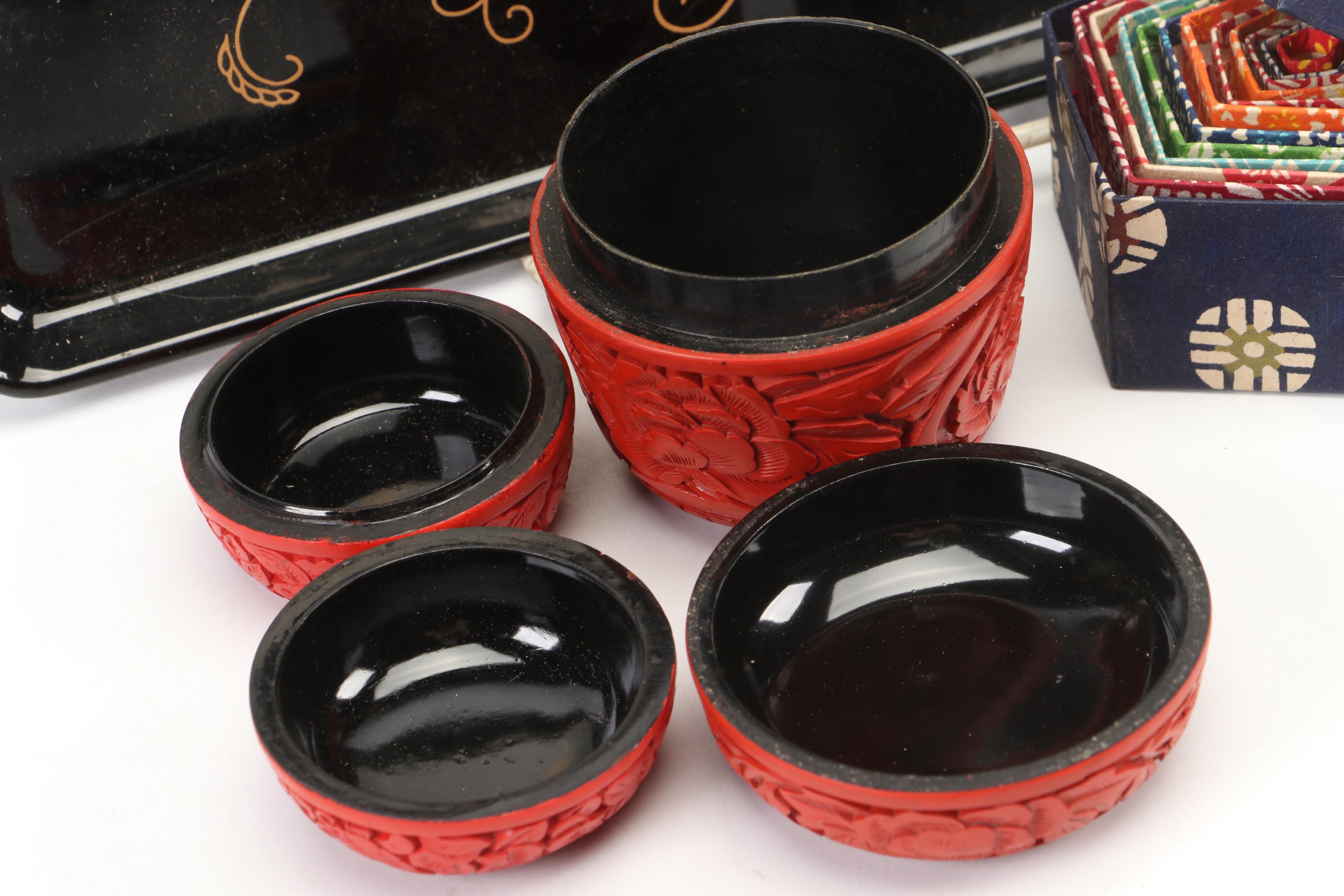Chinese Lacquerware Tray with Other Boxes and Decor