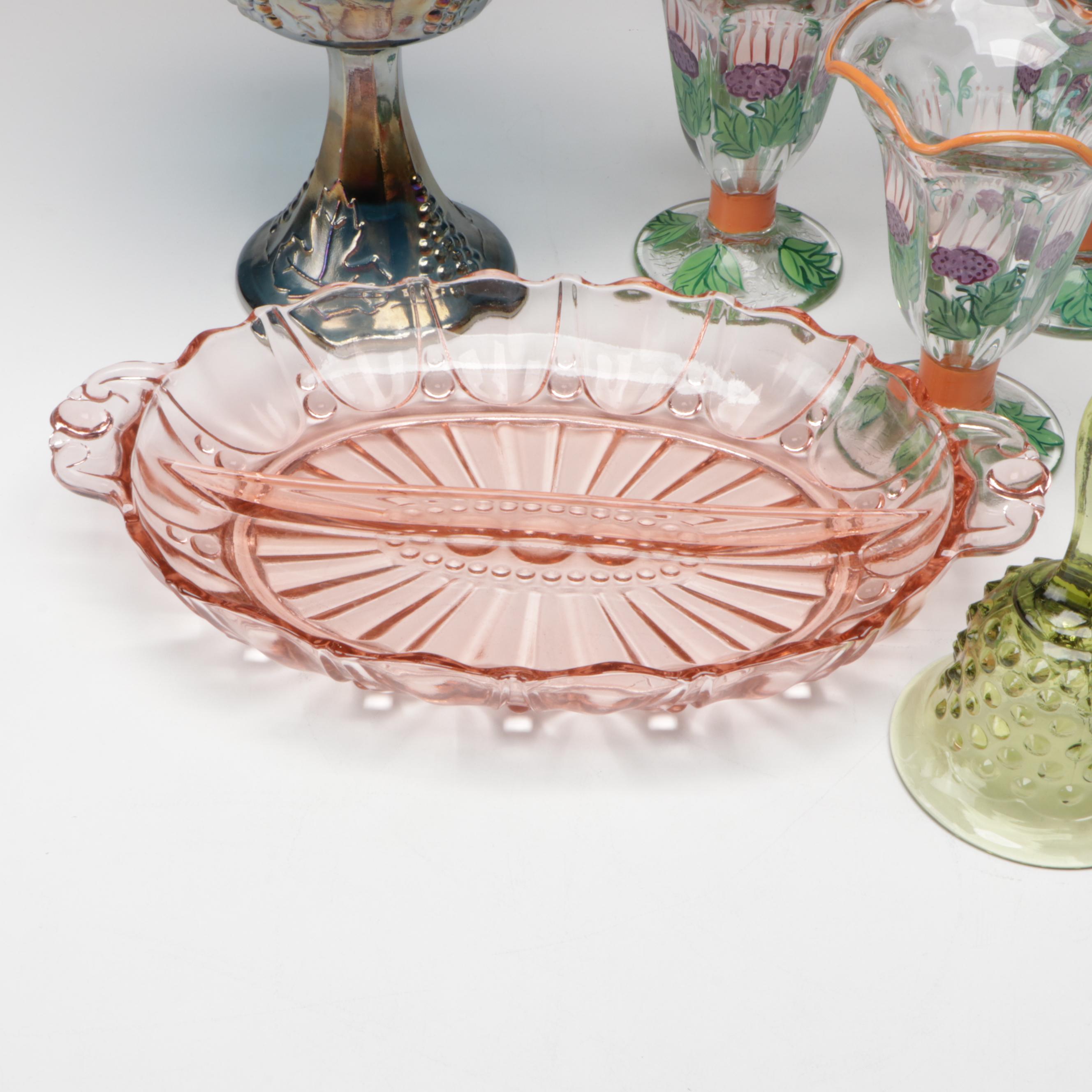 Indiana Glass Carnival Glass Compote, A-H Depression Glass Divided Relish, More