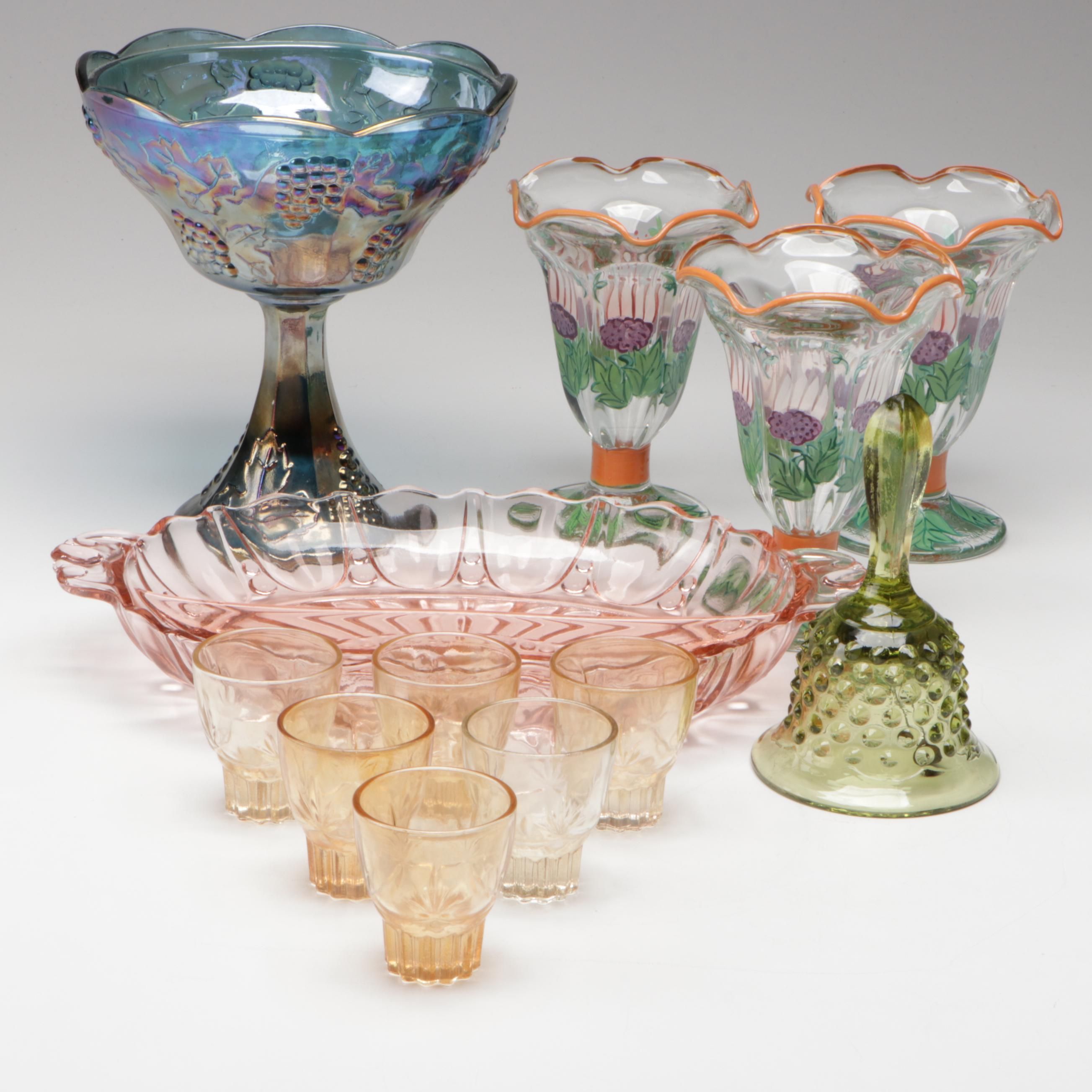 Indiana Glass Carnival Glass Compote, A-H Depression Glass Divided Relish, More