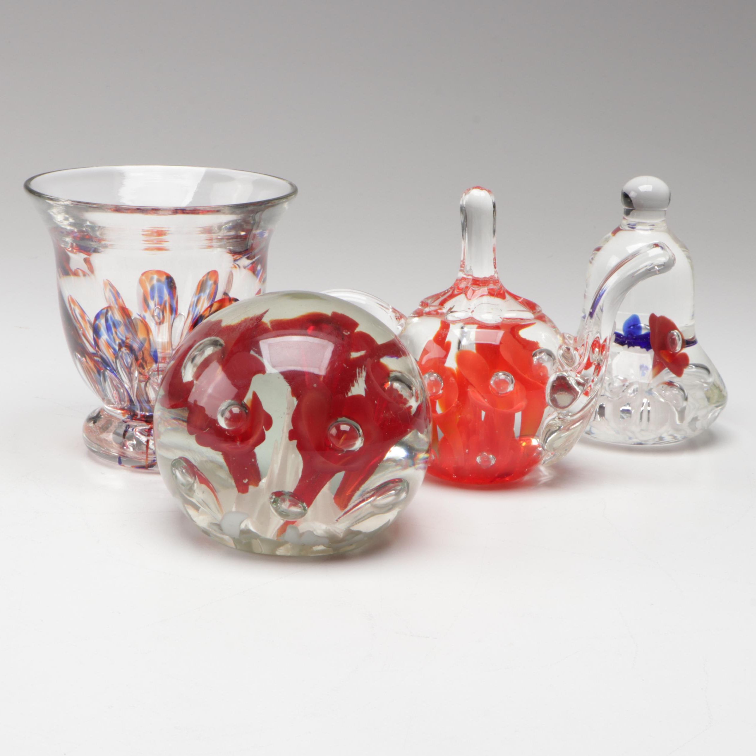 Joe Rice, Joe St. Clair, and Other Art Glass Paperweight with Joe Zimmerman Vase