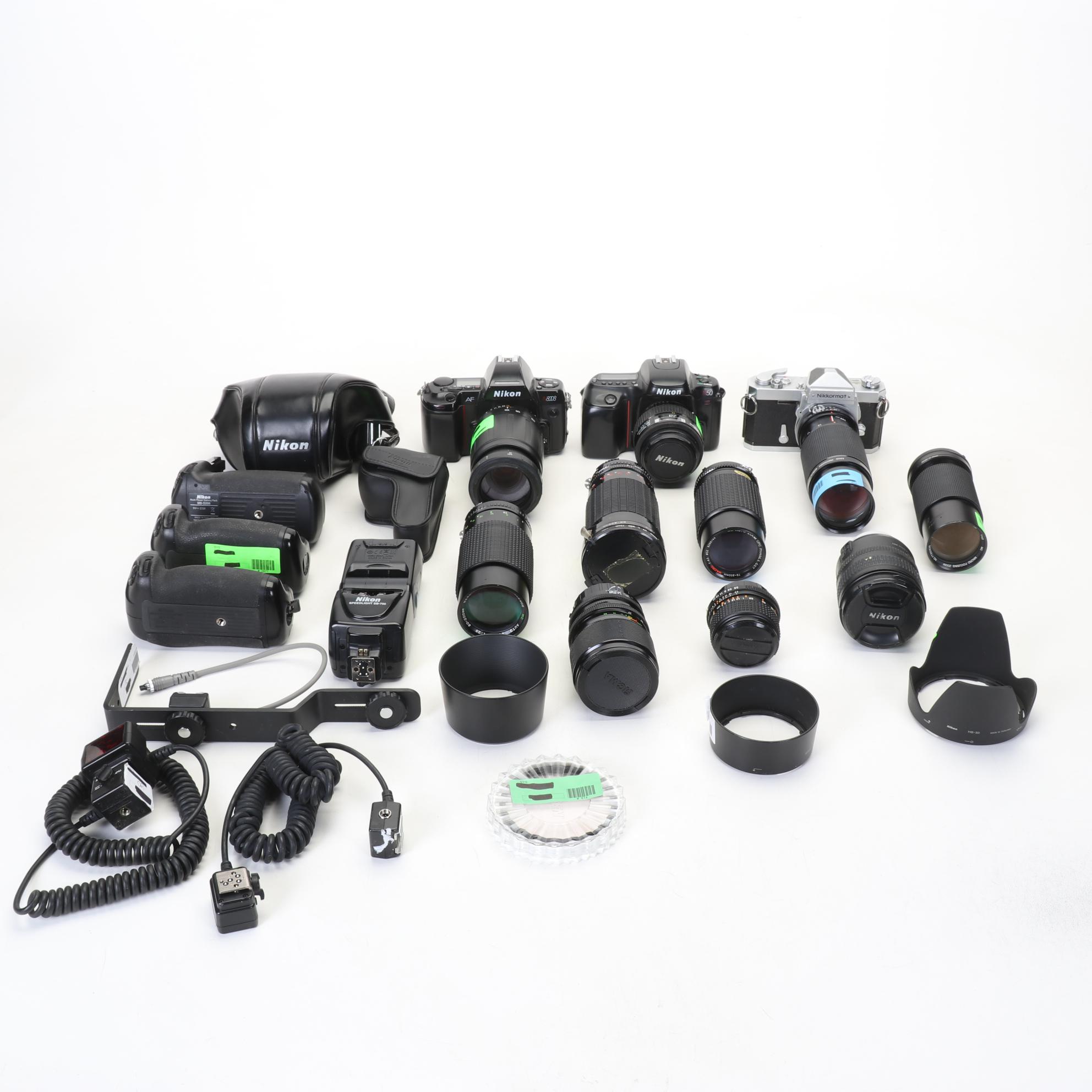 Nikon Film Camera Bodies with Lenses and Accessories