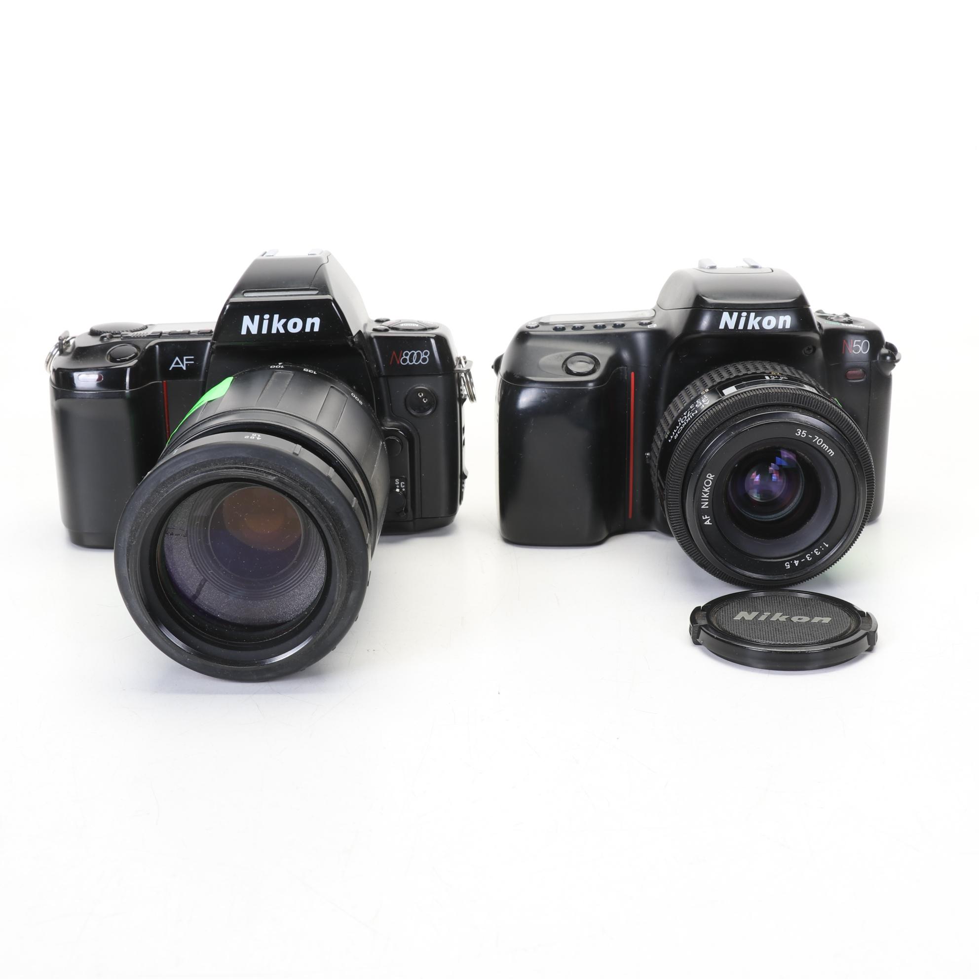 Nikon Film Camera Bodies with Lenses and Accessories