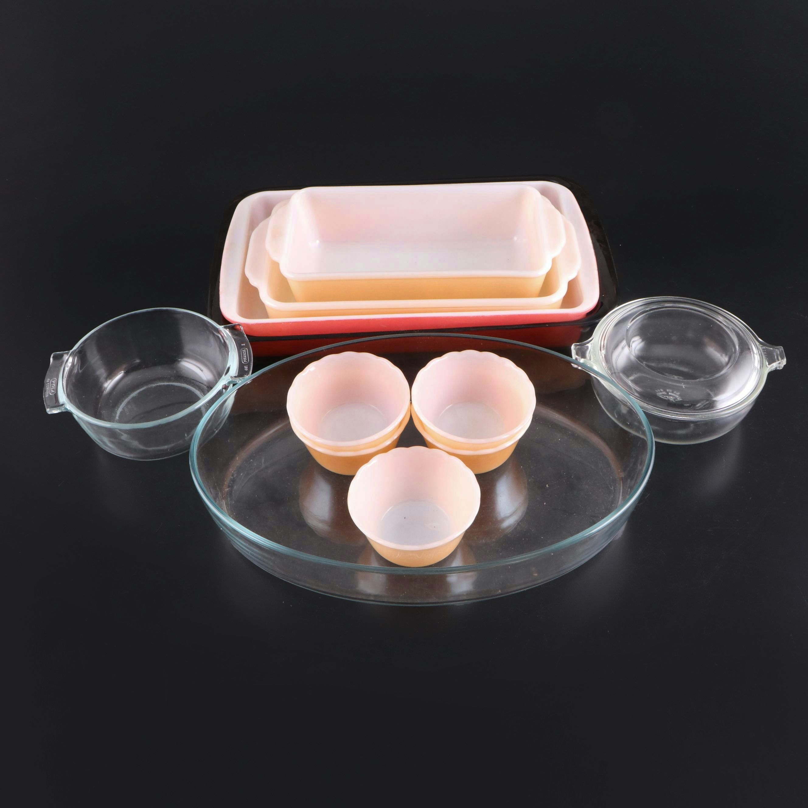 Fire King Luster Pink with Pyrex and Other Glass Bakeware