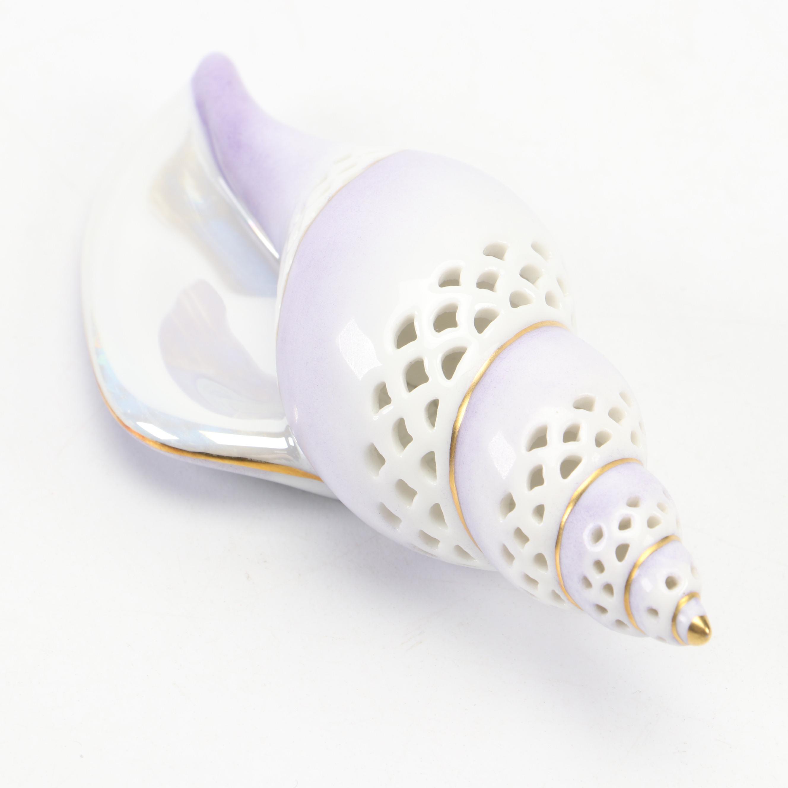 Herend Lilac "Sea Snail" Openwork Porcelain Figurine