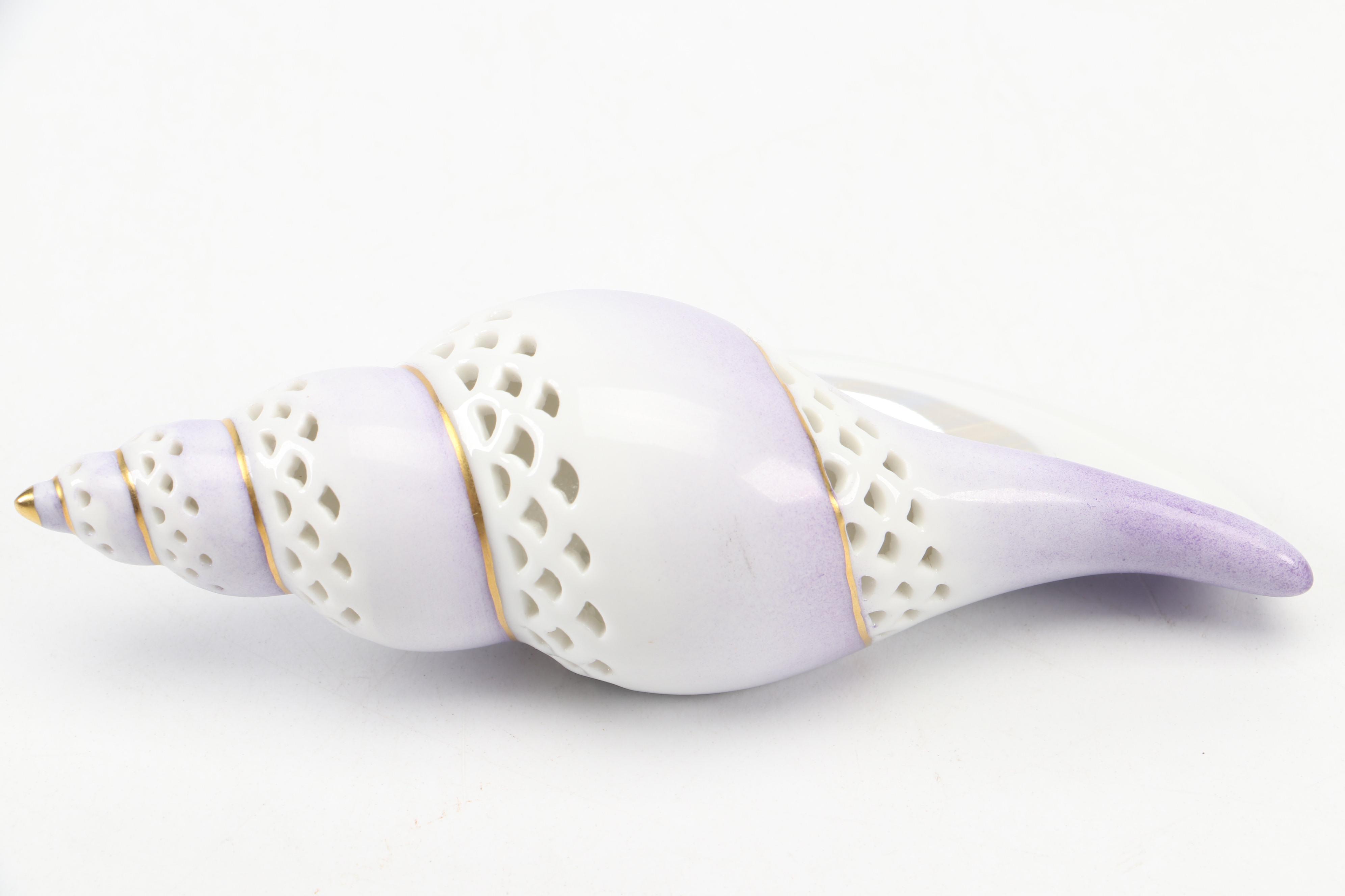 Herend Lilac "Sea Snail" Openwork Porcelain Figurine