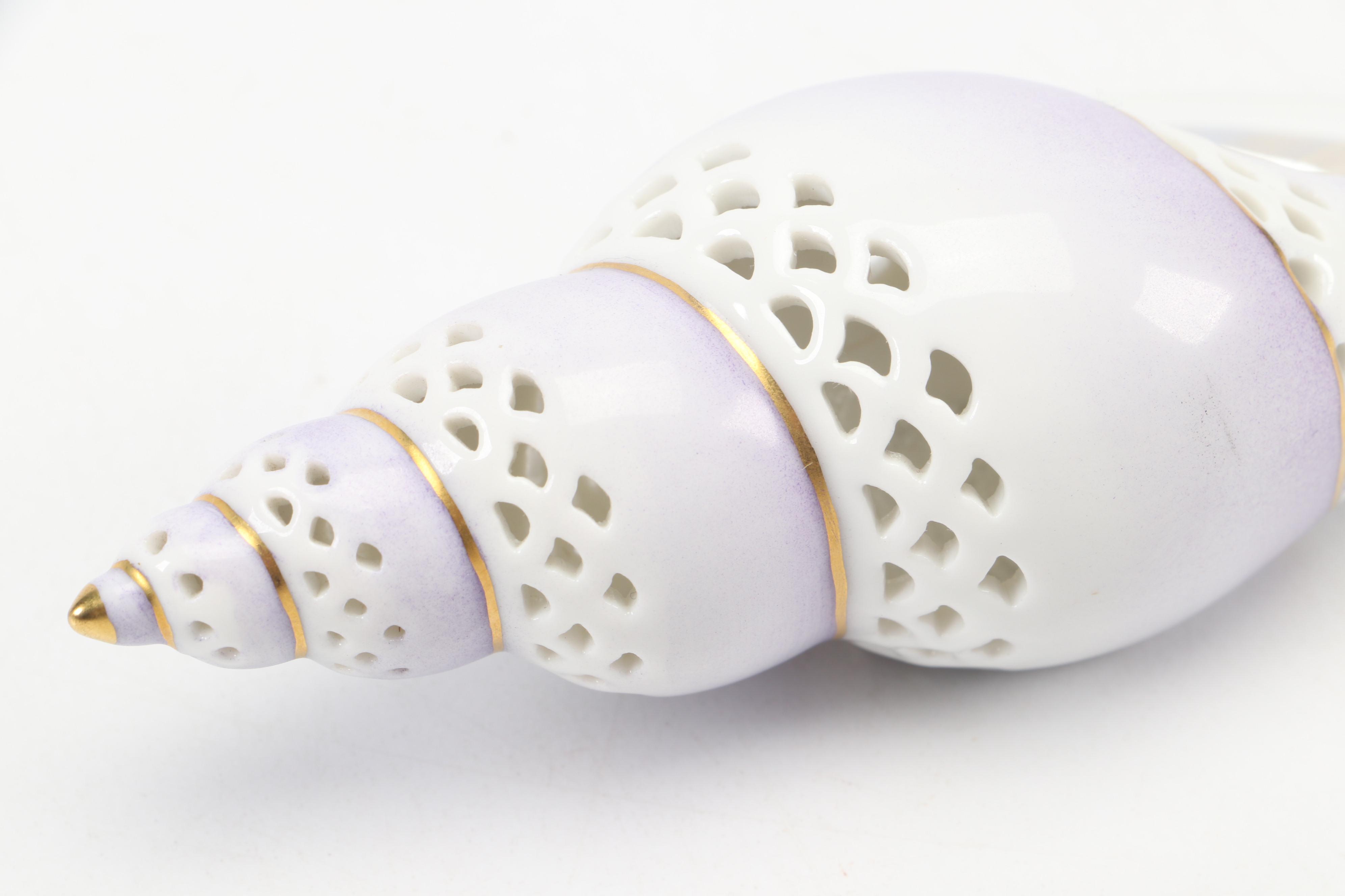 Herend Lilac "Sea Snail" Openwork Porcelain Figurine