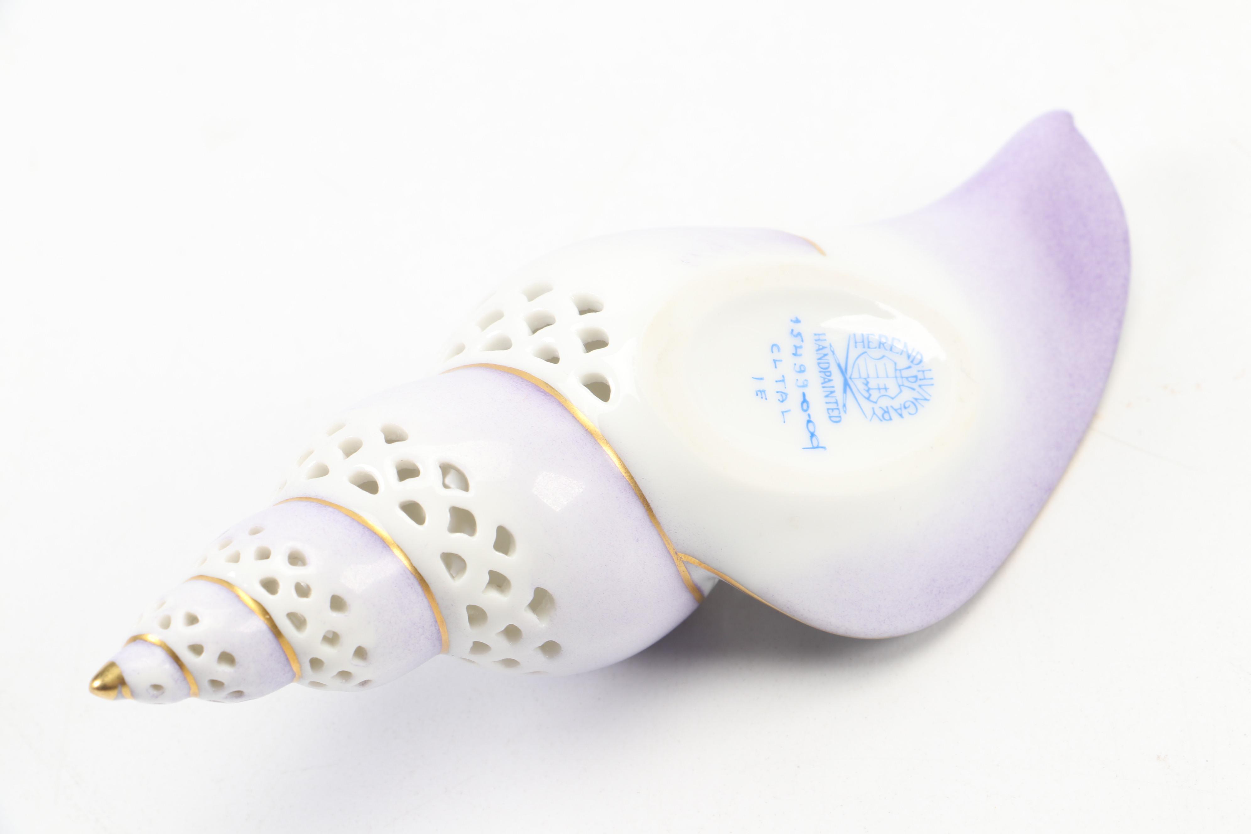 Herend Lilac "Sea Snail" Openwork Porcelain Figurine