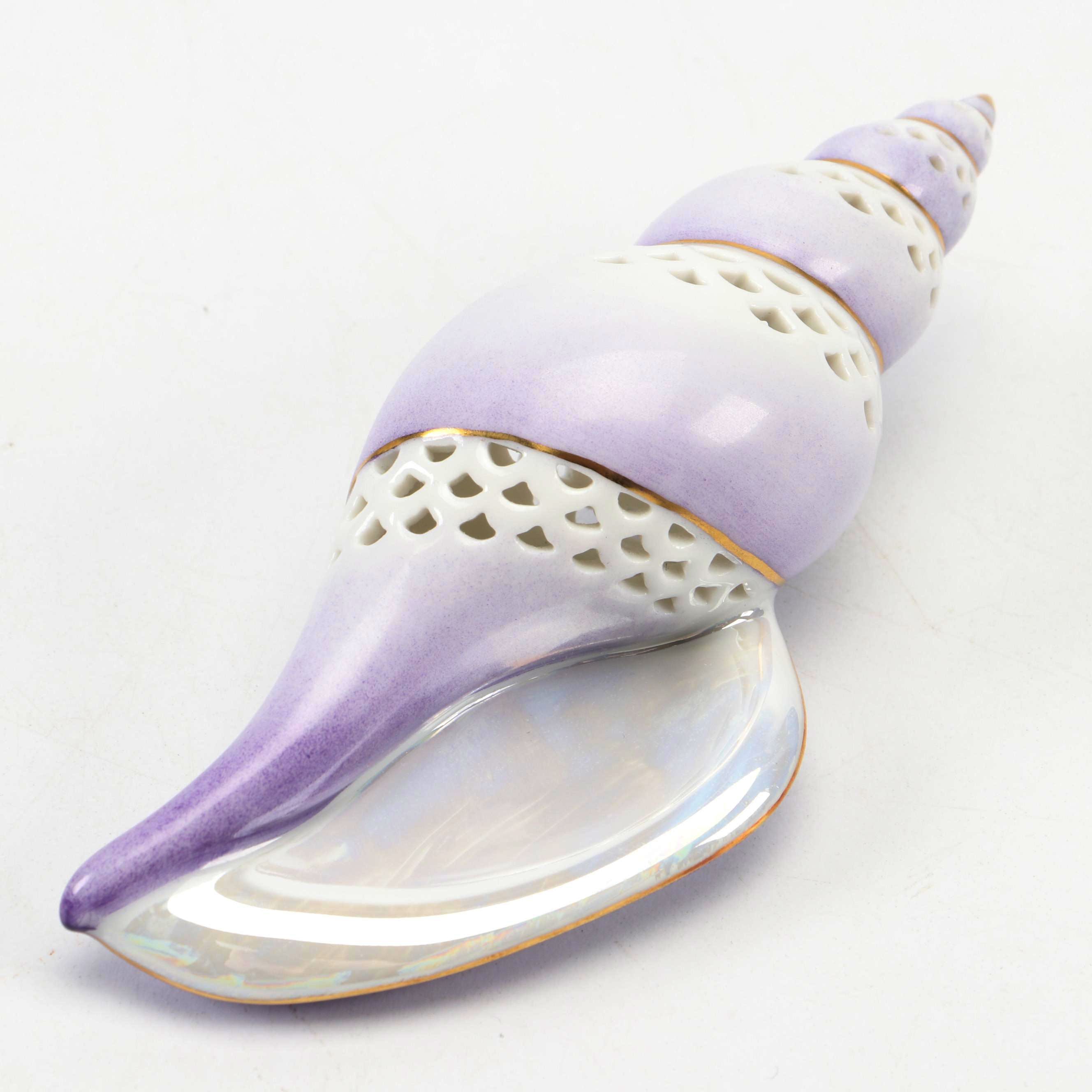 Herend Lilac "Sea Snail" Openwork Porcelain Figurine