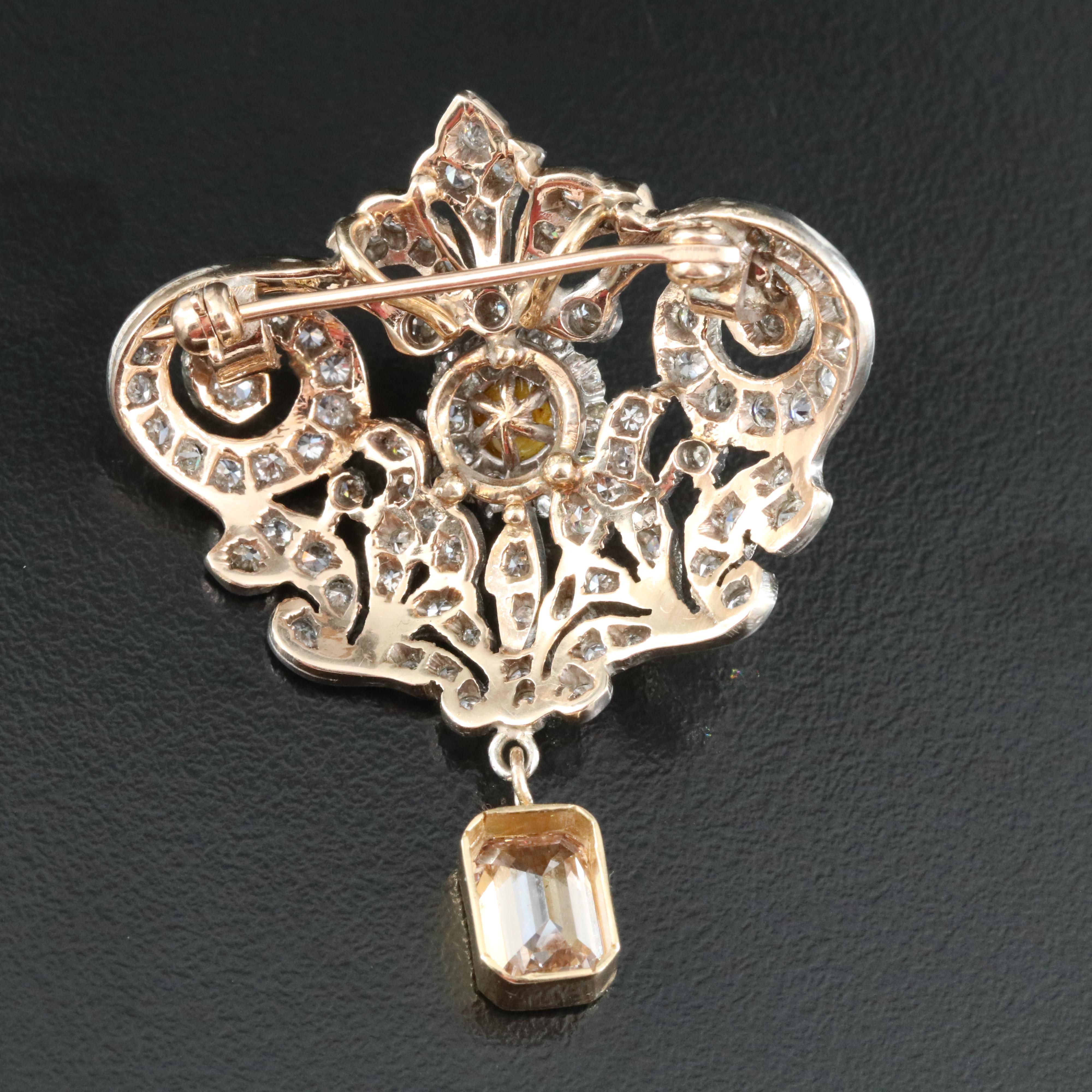 Edwardian 6.26 CTW Diamond & Pearl Brooch with (Origin Undetermined) Fancy Pink