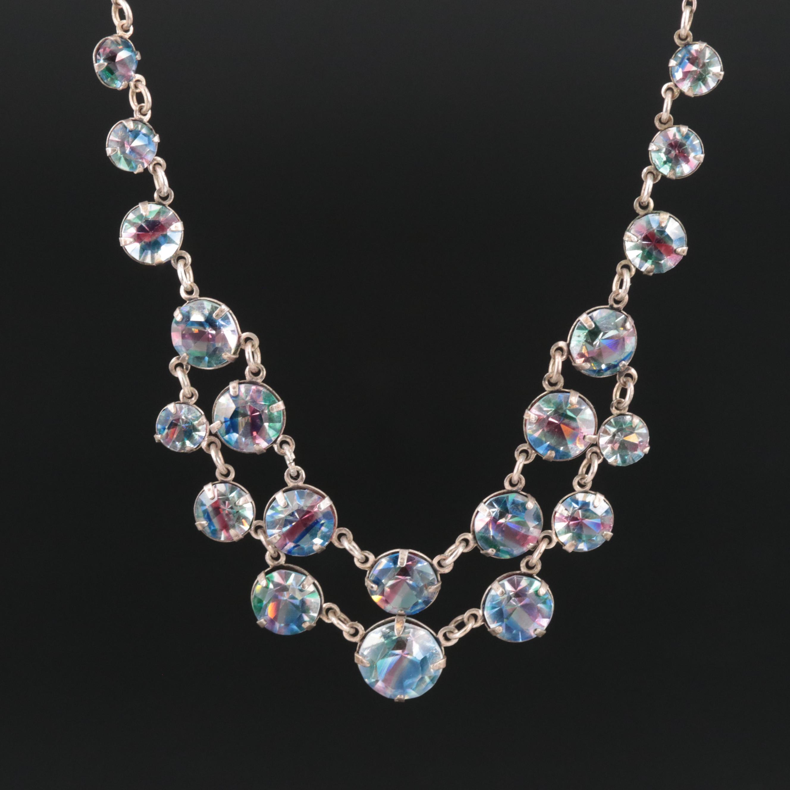 1930s 835 Silver Iris Glass Necklace