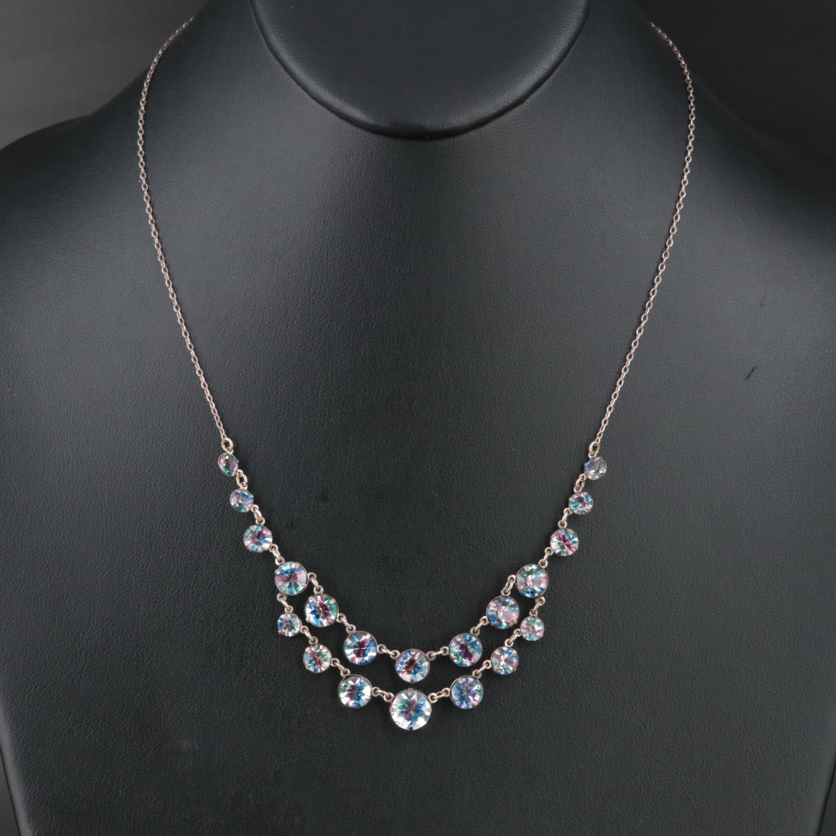 1930s 835 Silver Iris Glass Necklace