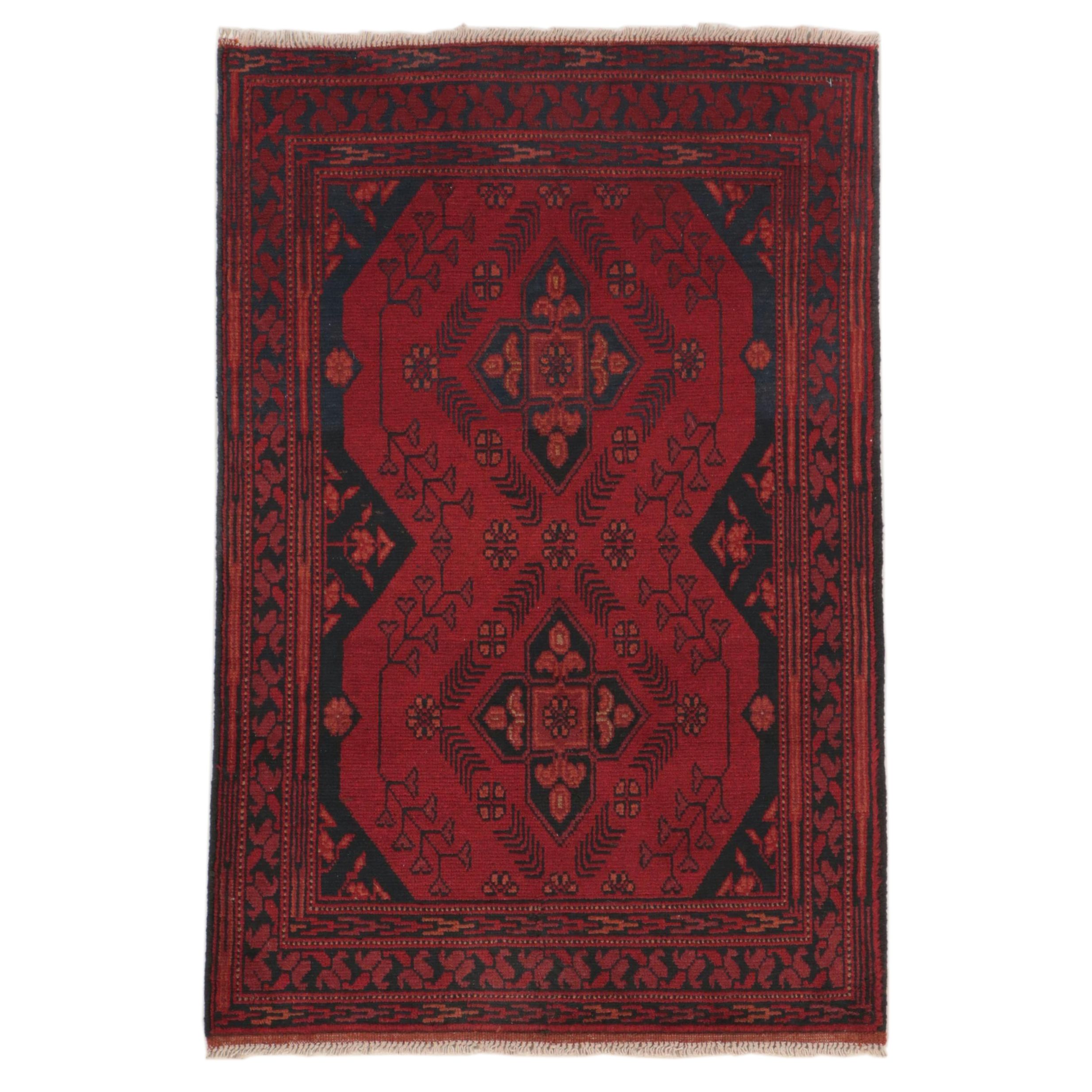 2'7 x 4' Hand-Knotted Afghan Baluch Accent Rug