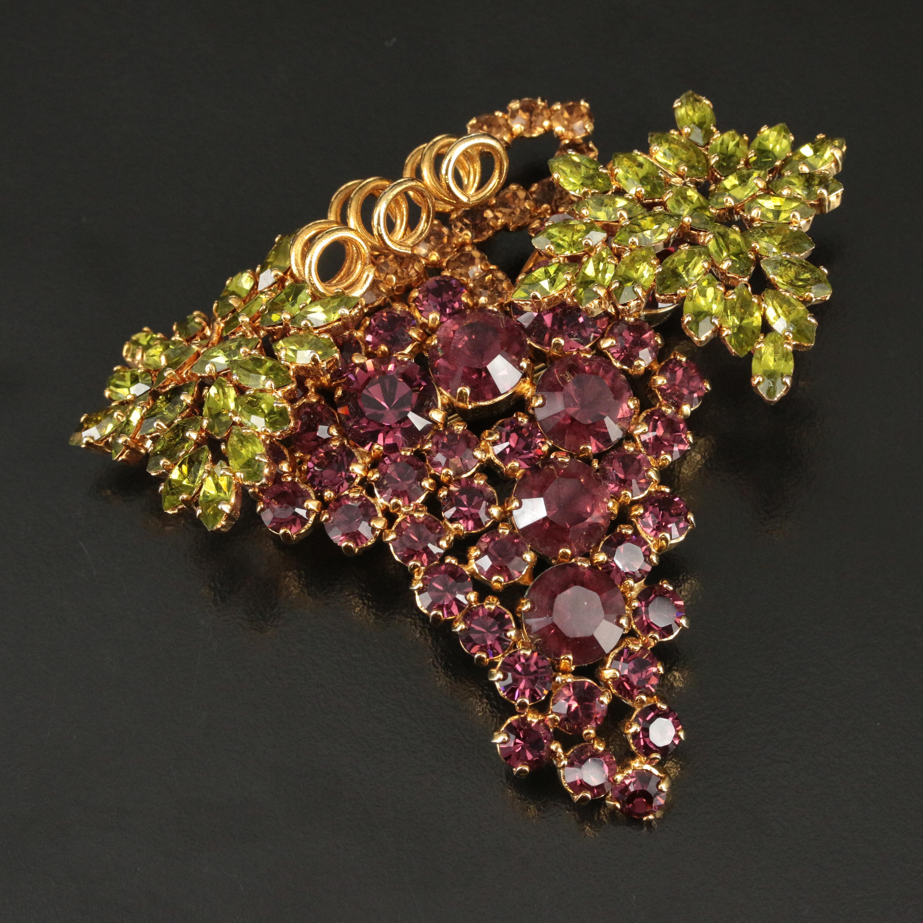 Valentino Glass Crystal Grape Cluster Brooch