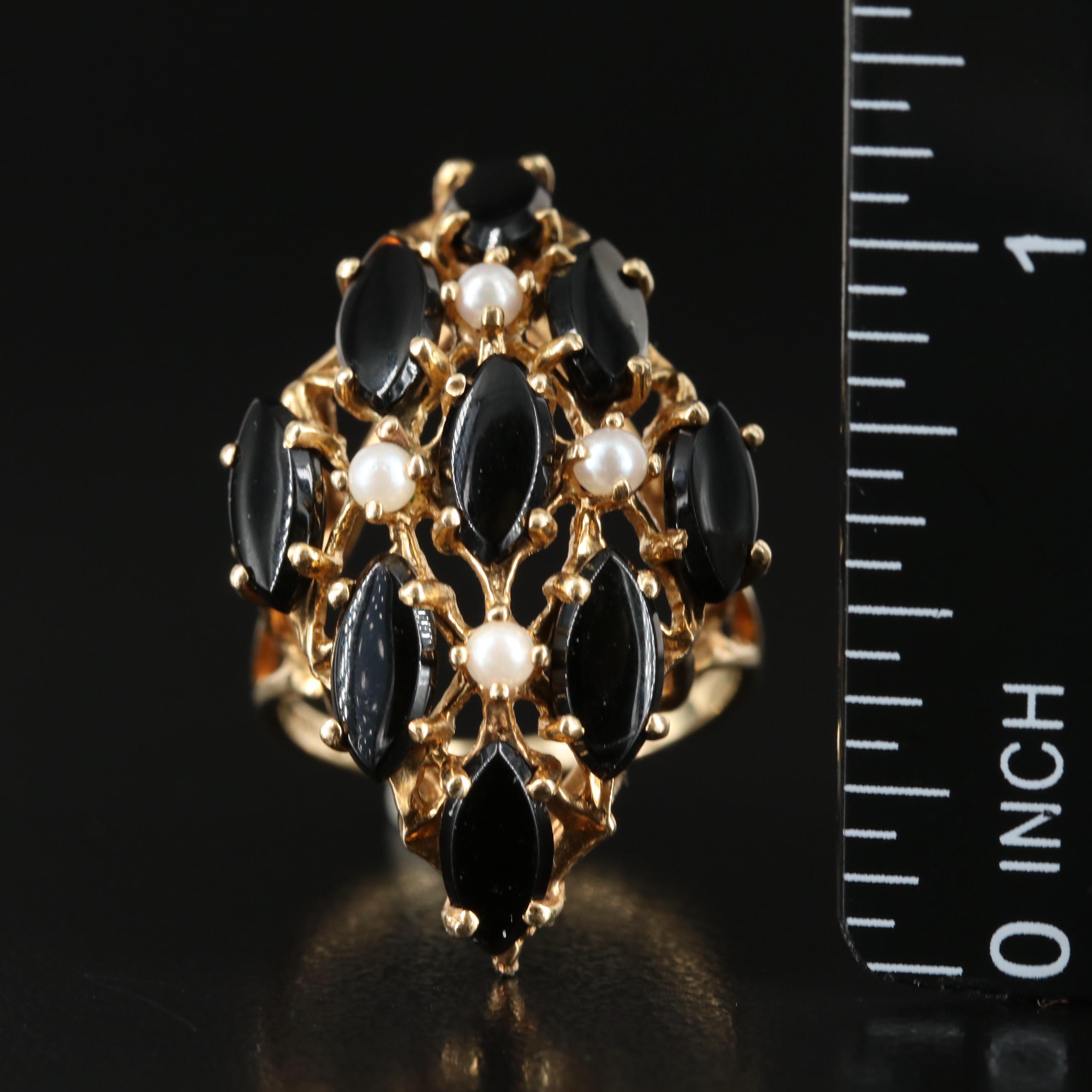 14K Black Onyx and Pearl Ring