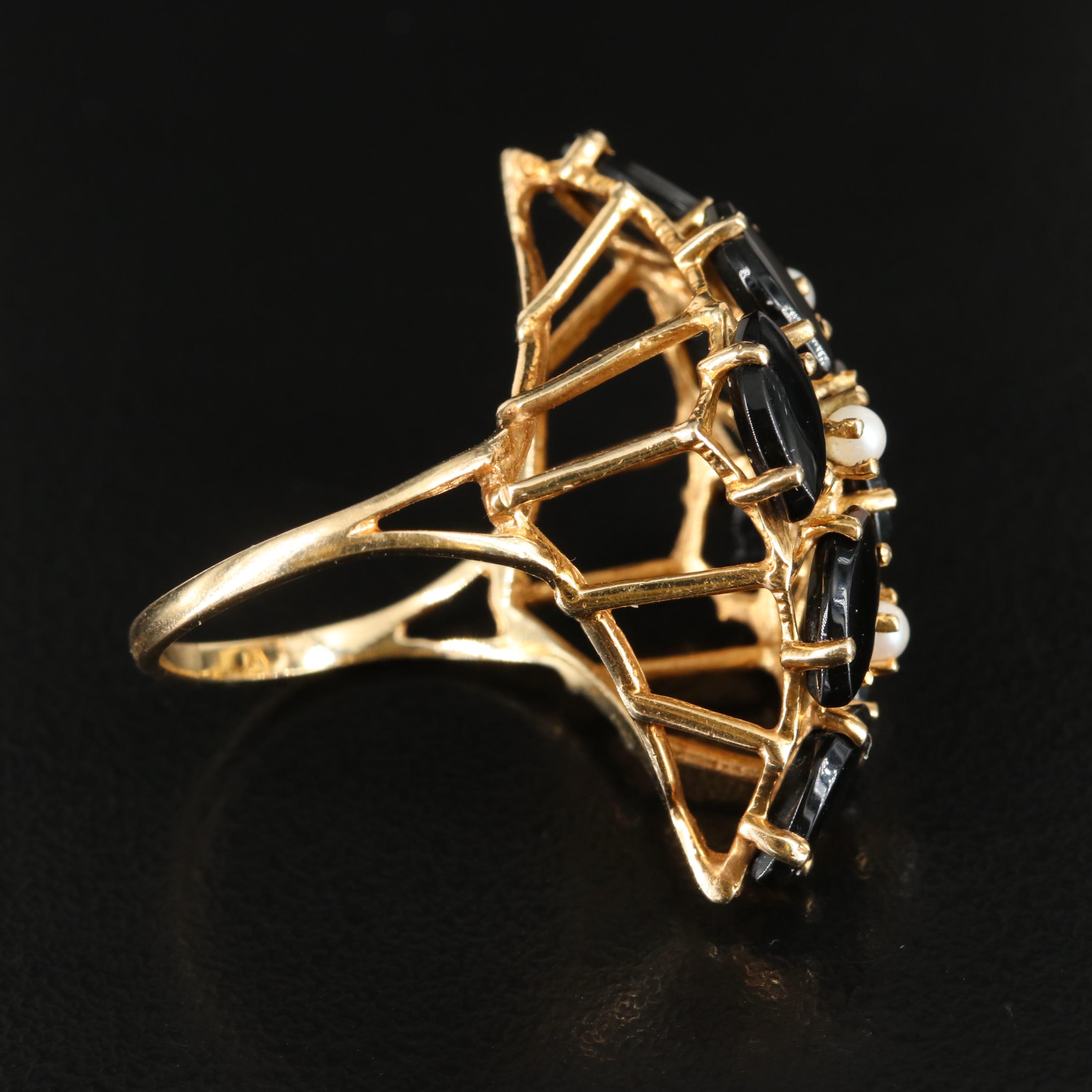 14K Black Onyx and Pearl Ring