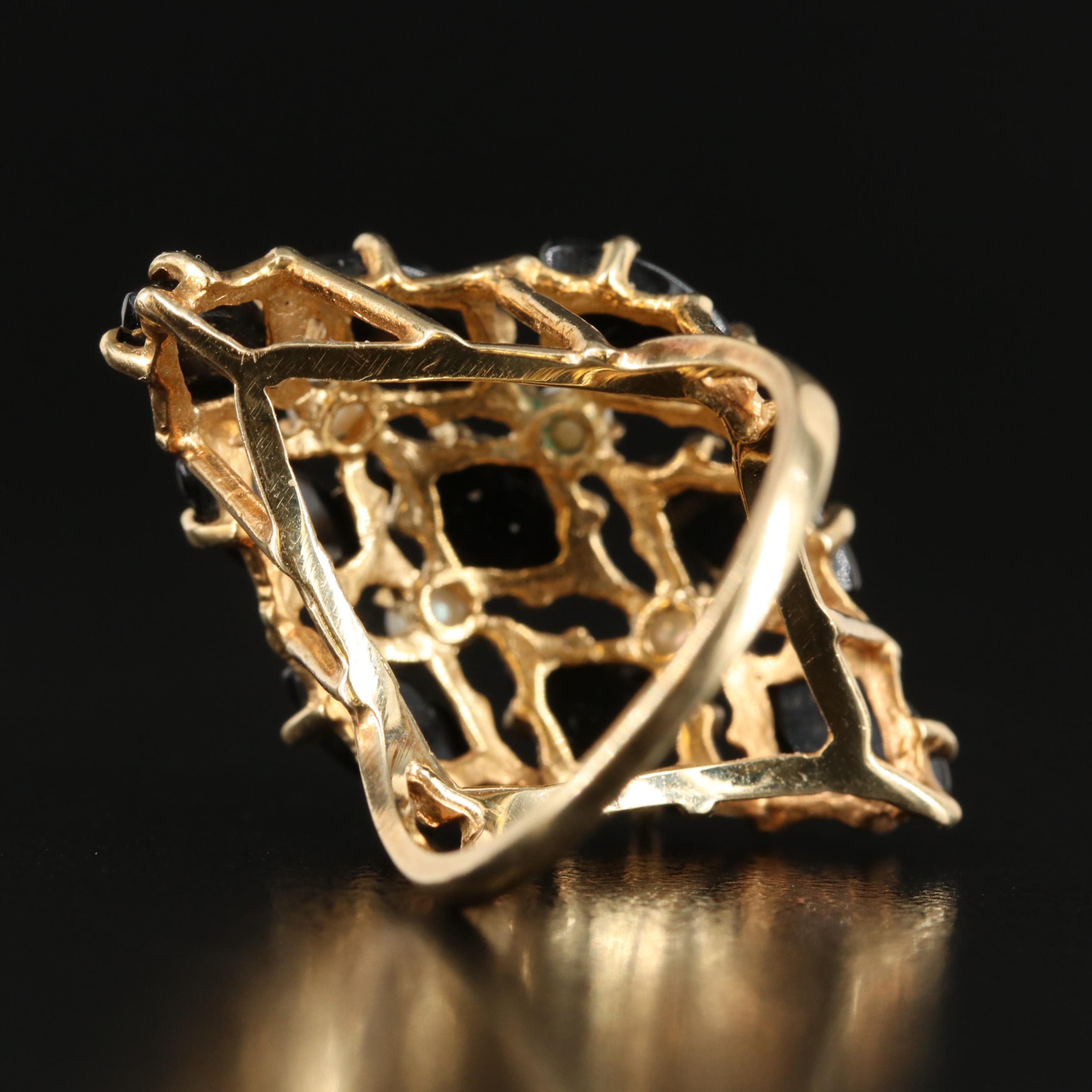 14K Black Onyx and Pearl Ring