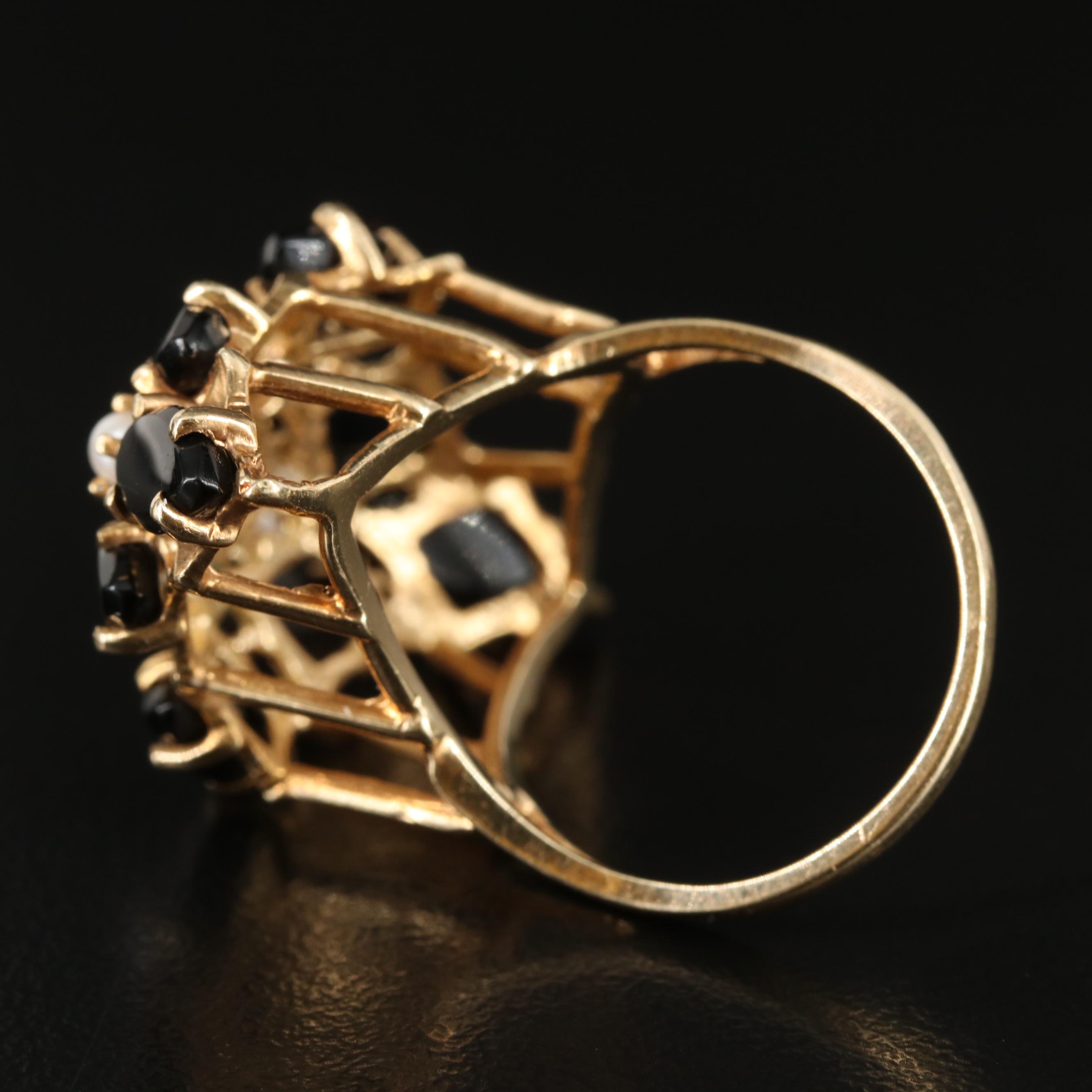 14K Black Onyx and Pearl Ring