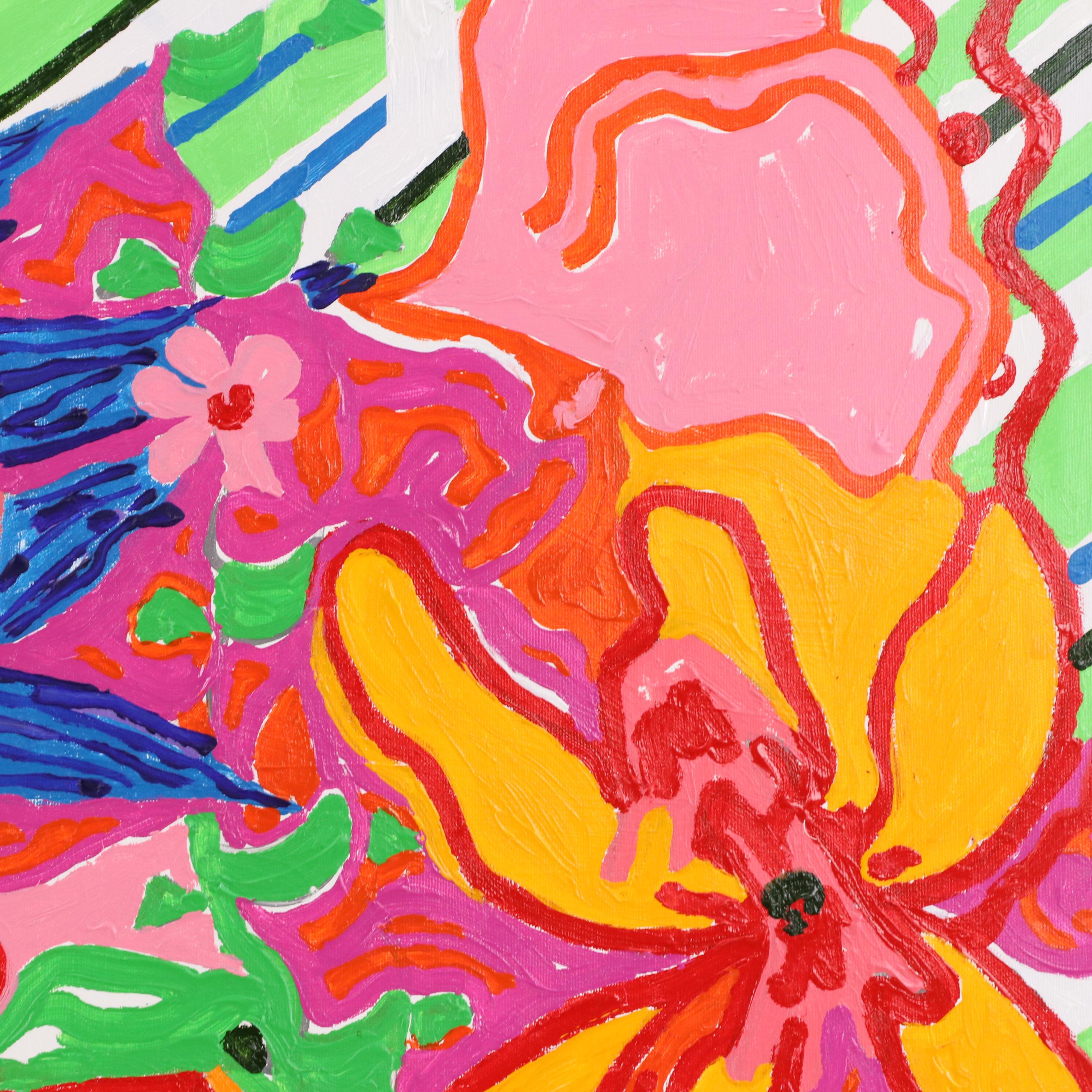 Phyllis Trager Hyman Modernist Oil Painting "Orange Flowers," 2004