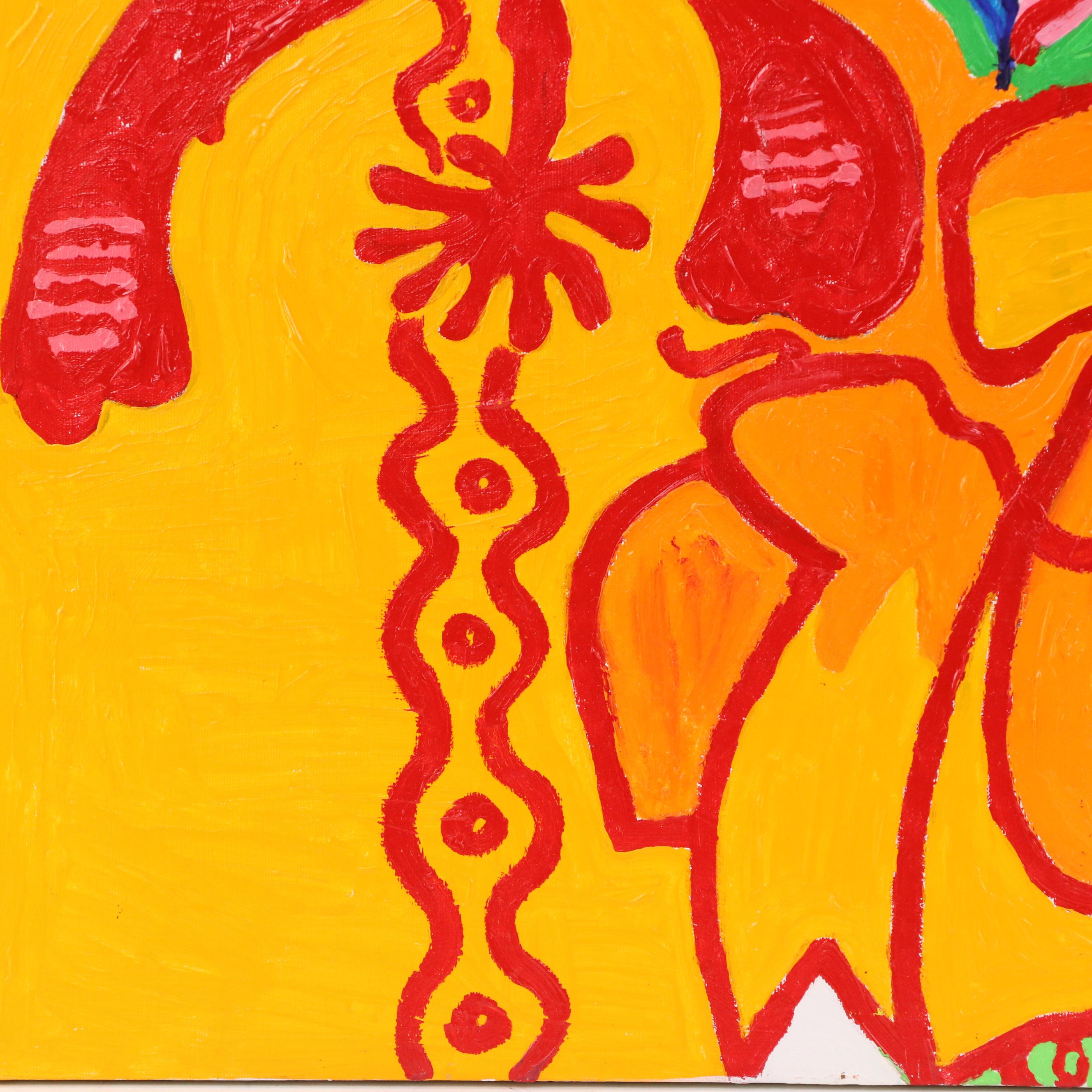 Phyllis Trager Hyman Modernist Oil Painting "Orange Flowers," 2004