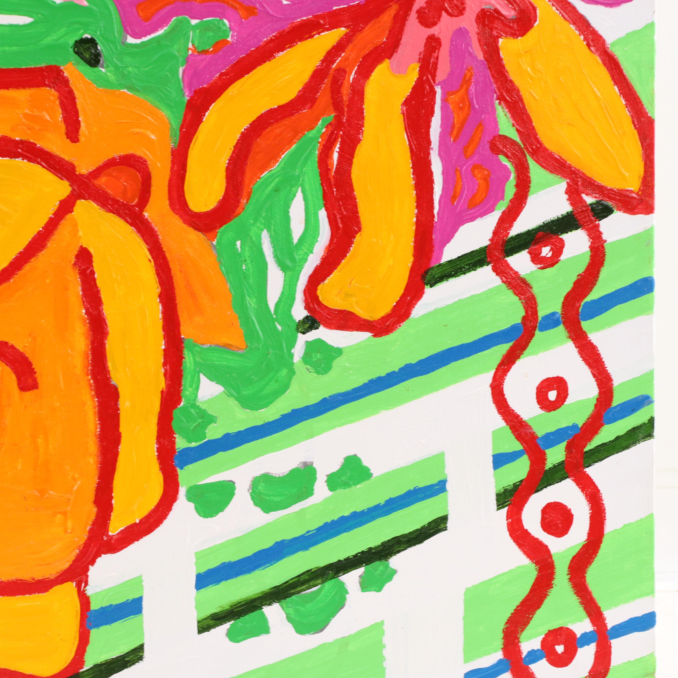 Phyllis Trager Hyman Modernist Oil Painting "Orange Flowers," 2004