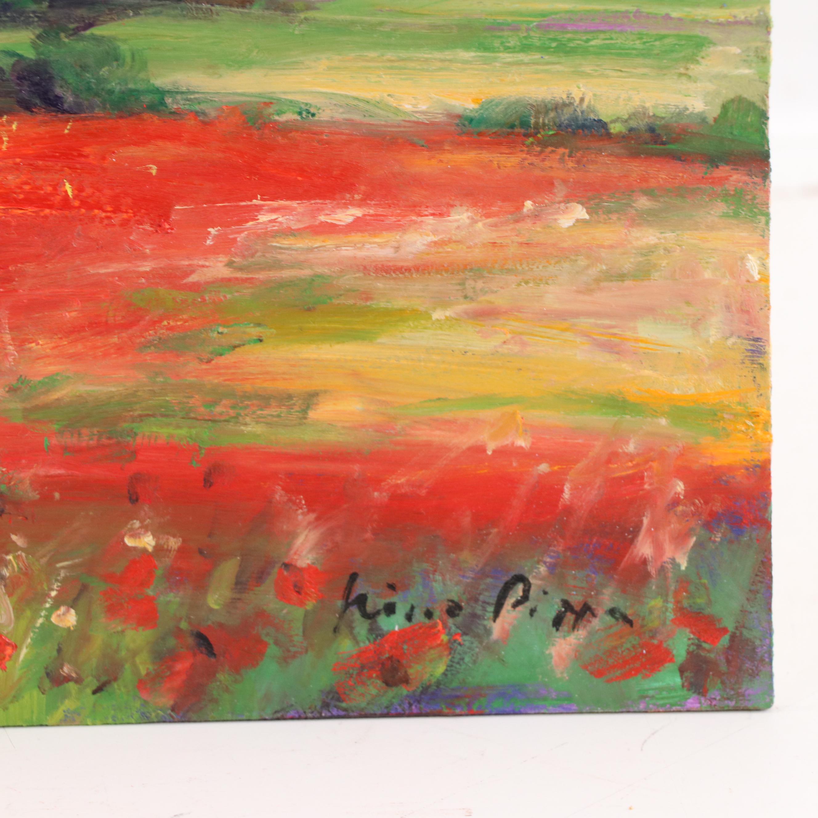 Nino Pippa Landscape Oil Painting "Provence Poppy Field in the Rhone Valley"