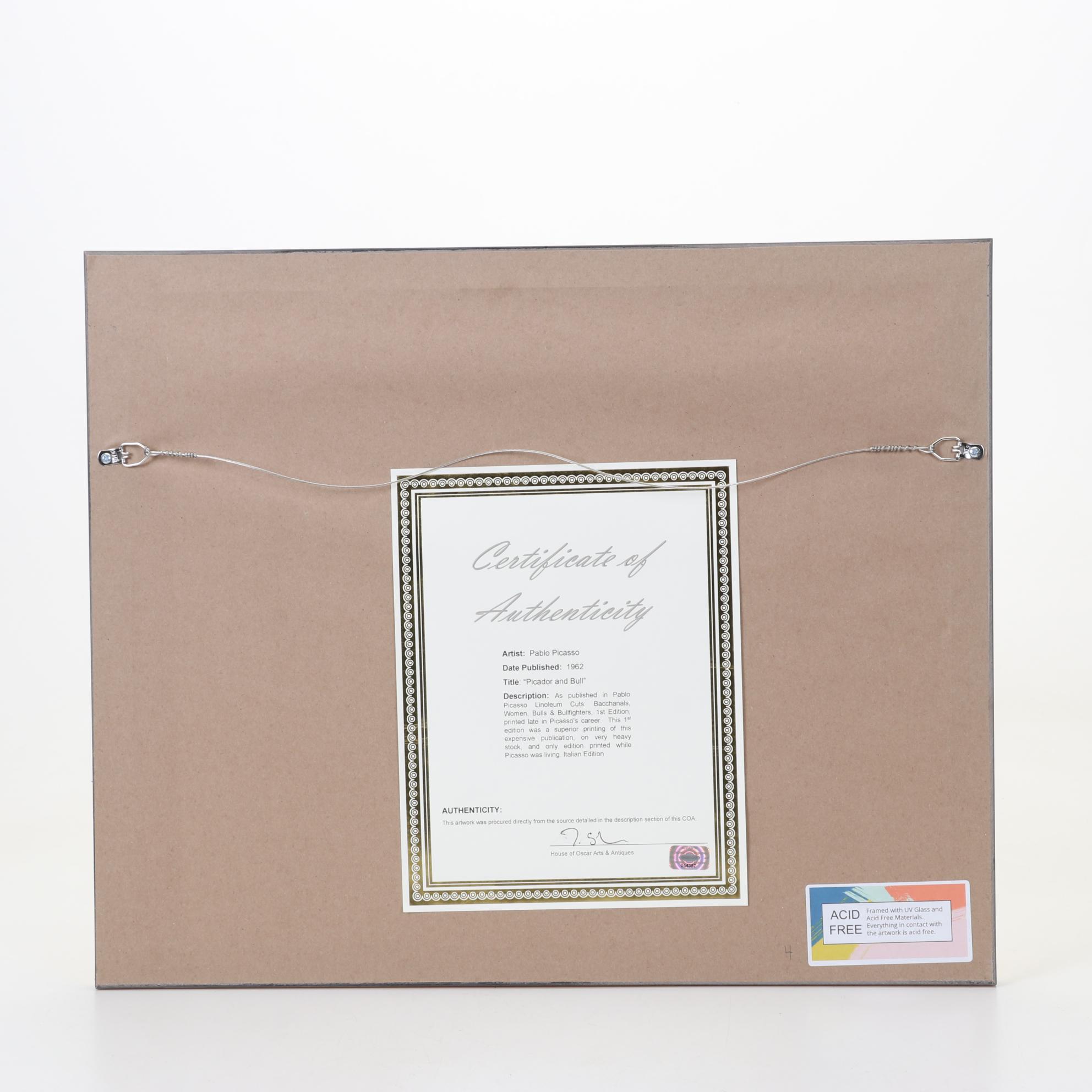 Pablo Picasso Linocut "Picador and Bull," 1962