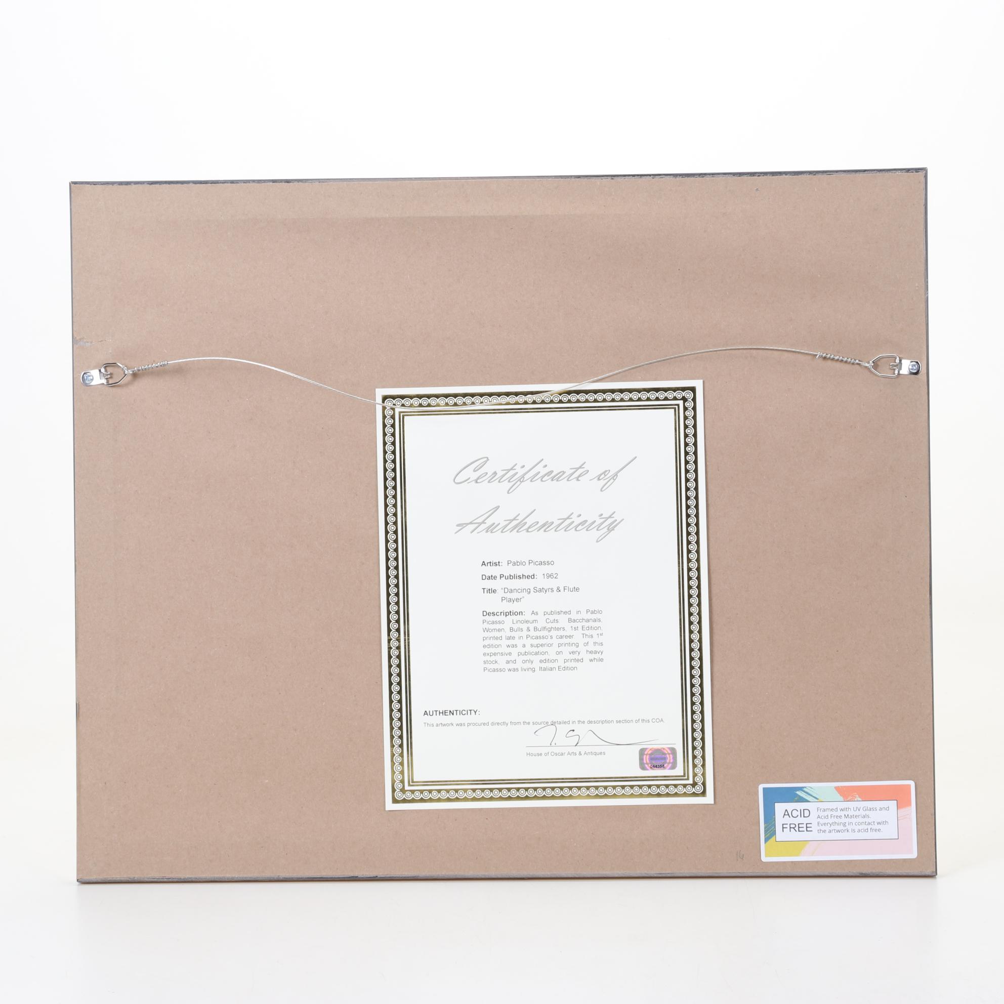 Pablo Picasso Linocut "Dancing Satyrs & Flute Player," 1962